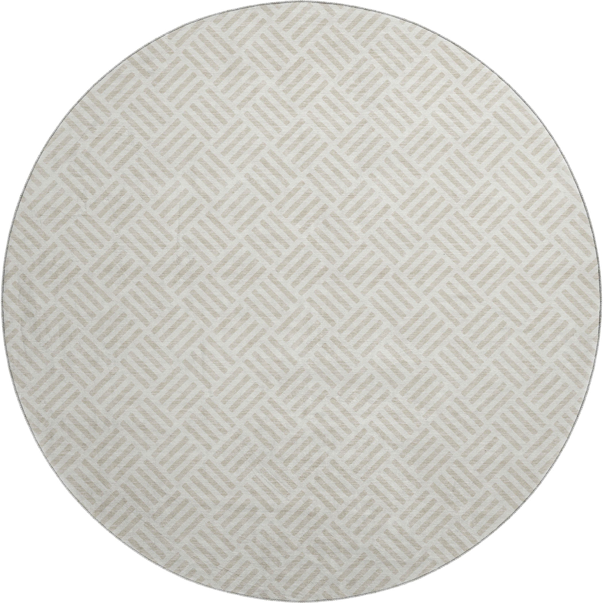 Luxury Washable Indoor/Outdoor Geometric TR3 Ivory Rug 8' x 8' #shape_Round