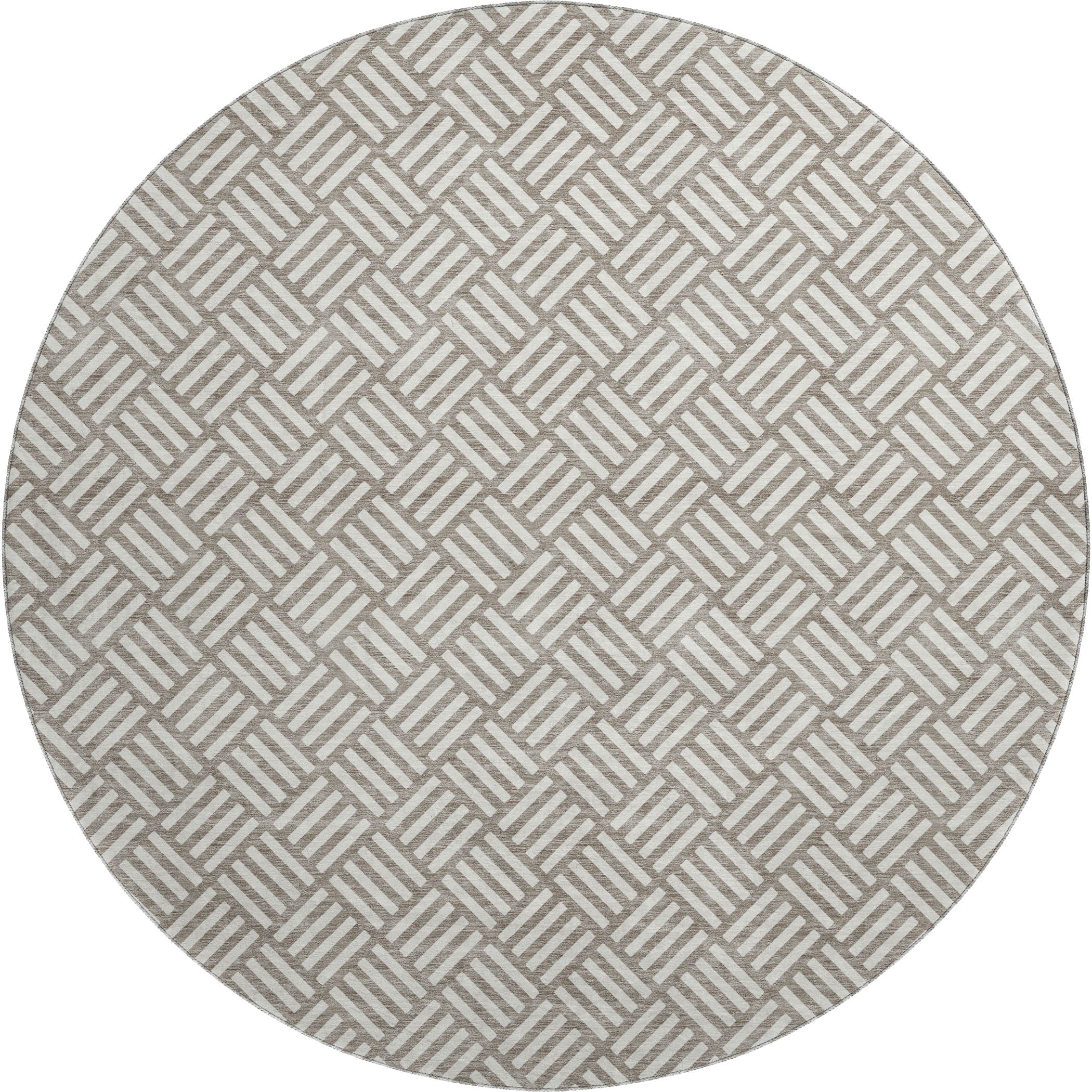 Luxury Washable Indoor/Outdoor Geometric TR3 Taupe Brown Rug 8' x 8' #shape_Round