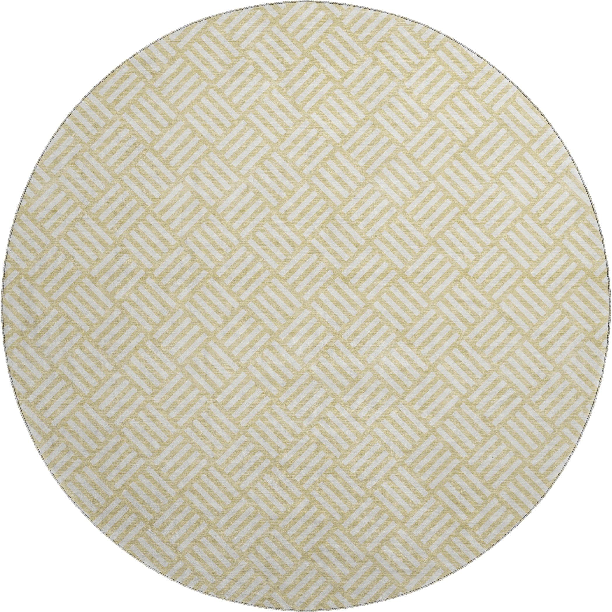 Luxury Washable Indoor/Outdoor Geometric TR3 Wheat Gold Rug 8' x 8' #shape_Round