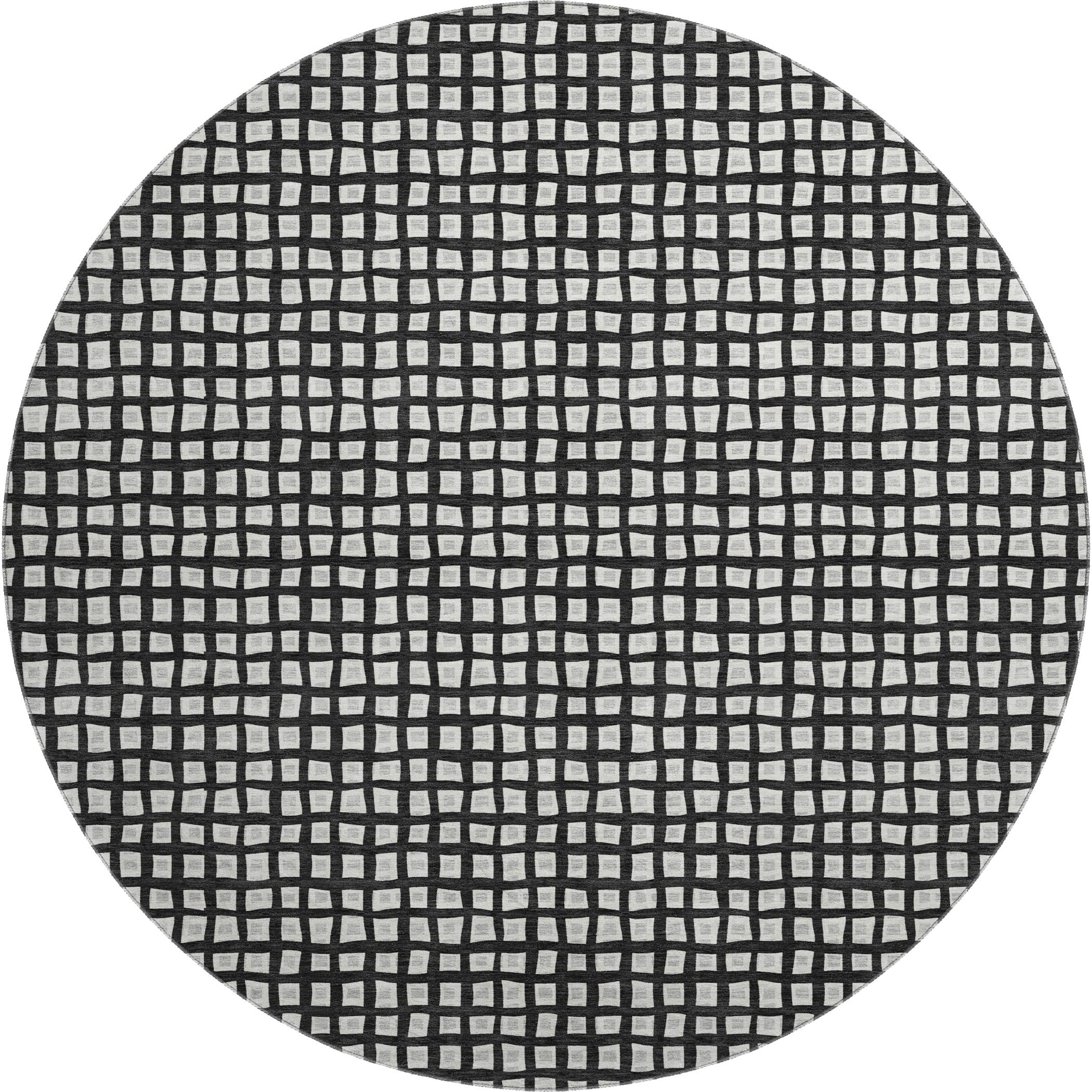 Luxury Washable Indoor/Outdoor Geometric TR4 Black Rug 8' x 8' #shape_Round