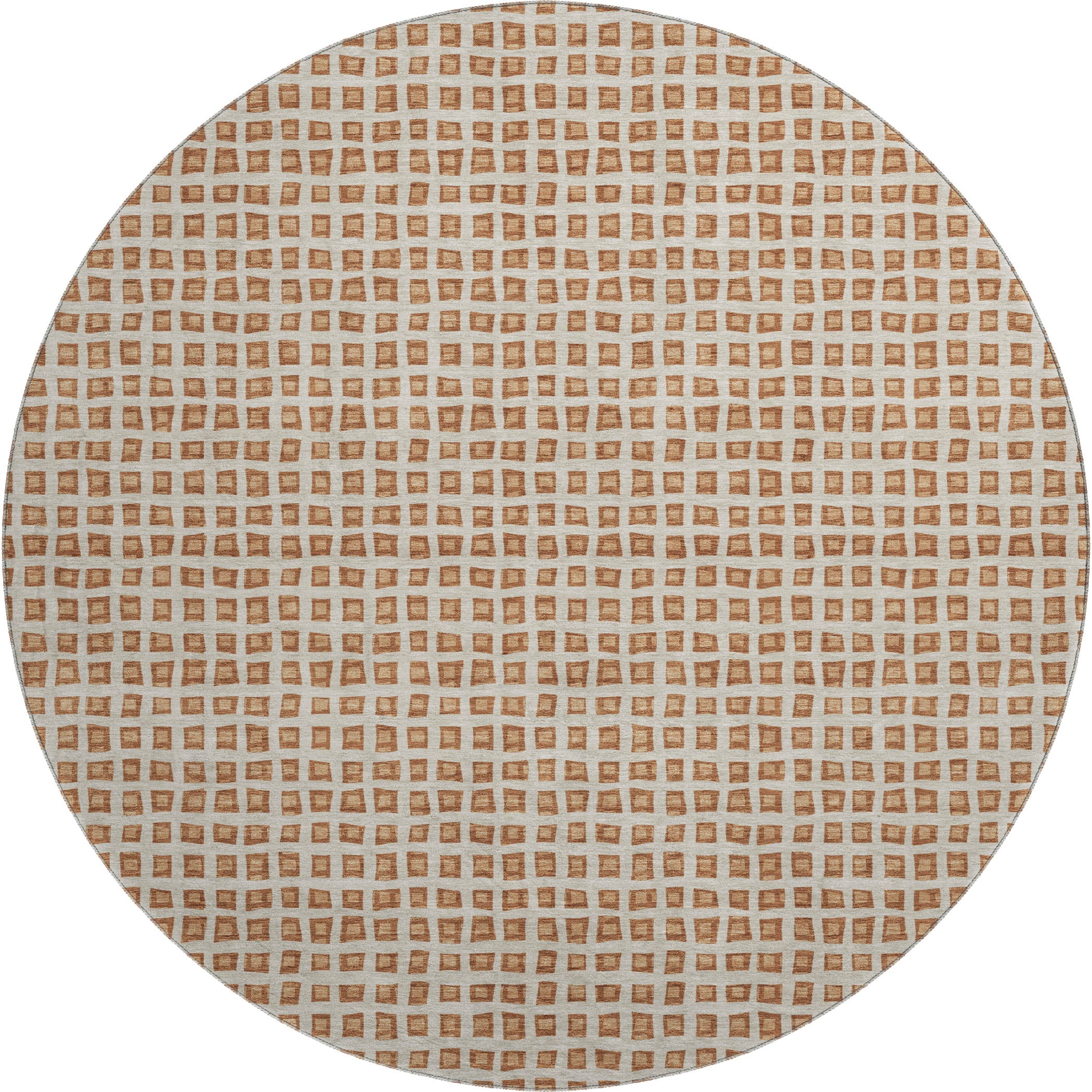 Luxury Washable Indoor/Outdoor Geometric TR4 Copper Orange Rug 8' x 8' #shape_Round