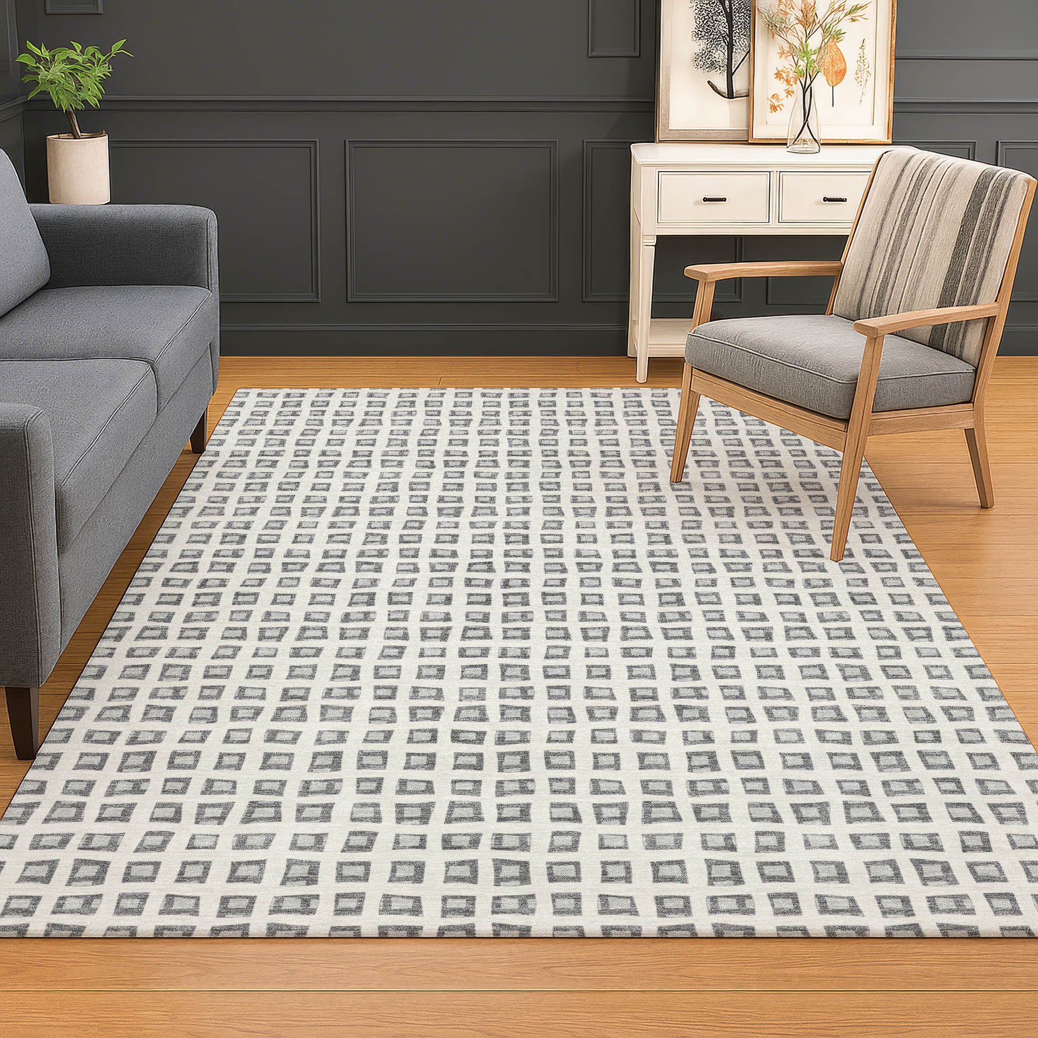 Luxury Washable Indoor/Outdoor Geometric TR4 Gray Rug 2'6" x 3'10" #shape_Rectangle
