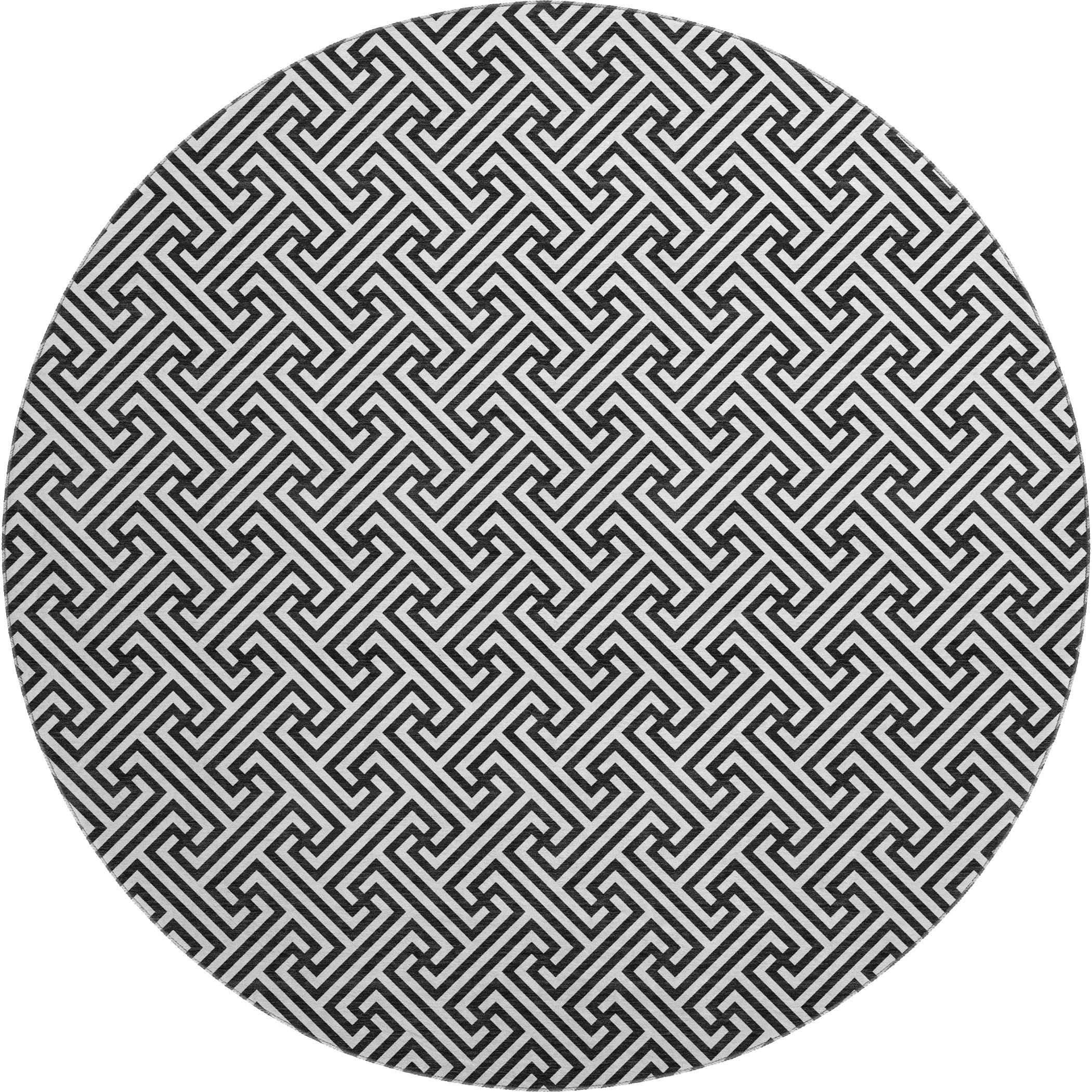Luxury Washable Indoor/Outdoor Geometric TR5 Black Rug 8' x 8' #shape_Round