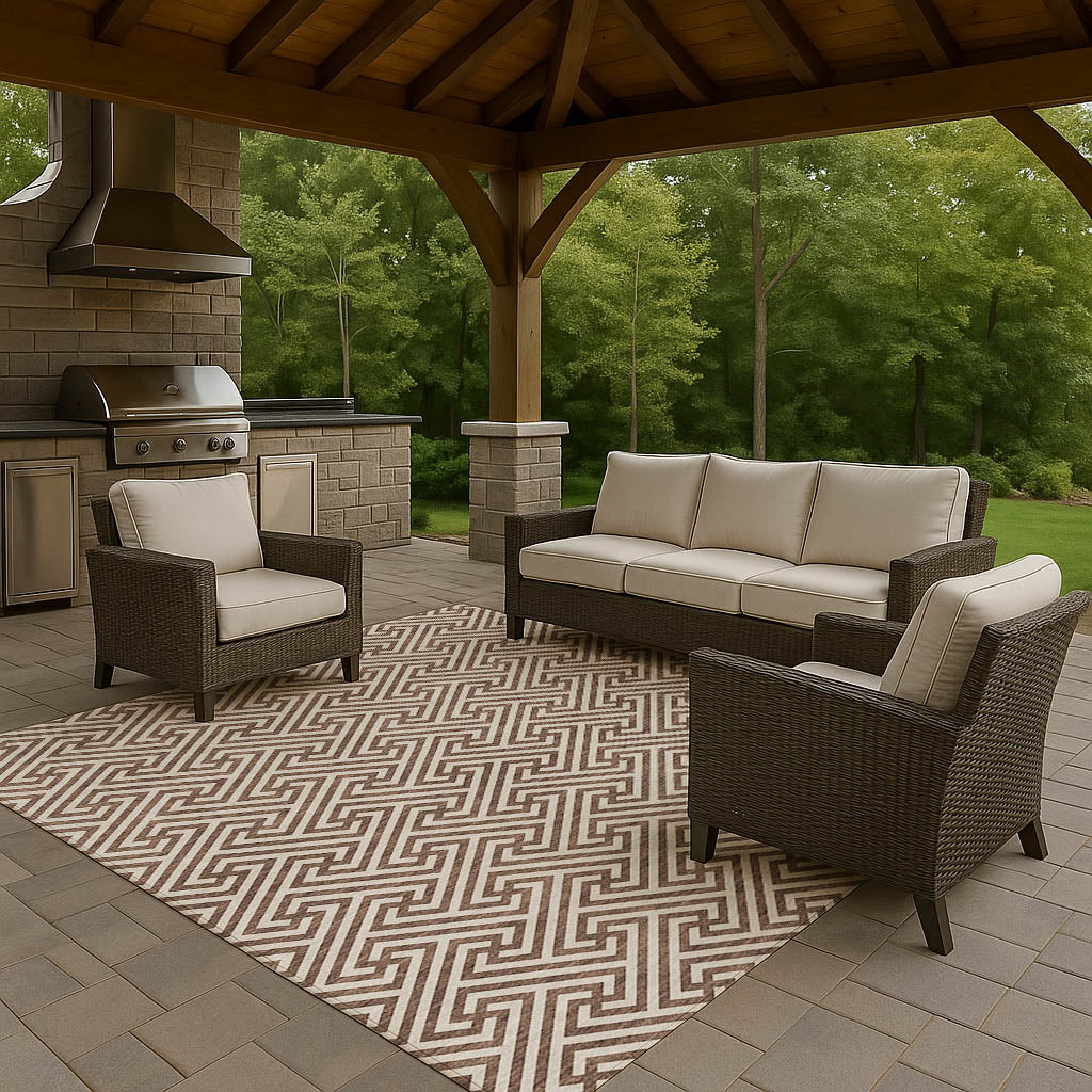 Luxury Washable Indoor/Outdoor Geometric TR5 Coffee Brown Rug 2'6" x 3'10" #shape_Rectangle