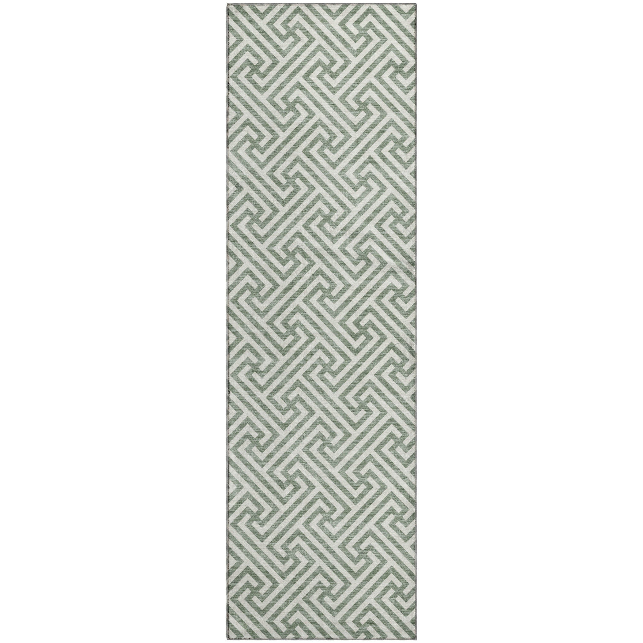 Luxury Washable Indoor/Outdoor Geometric TR5 Sage Green Rug 2'3" x 7'6" #shape_Runner