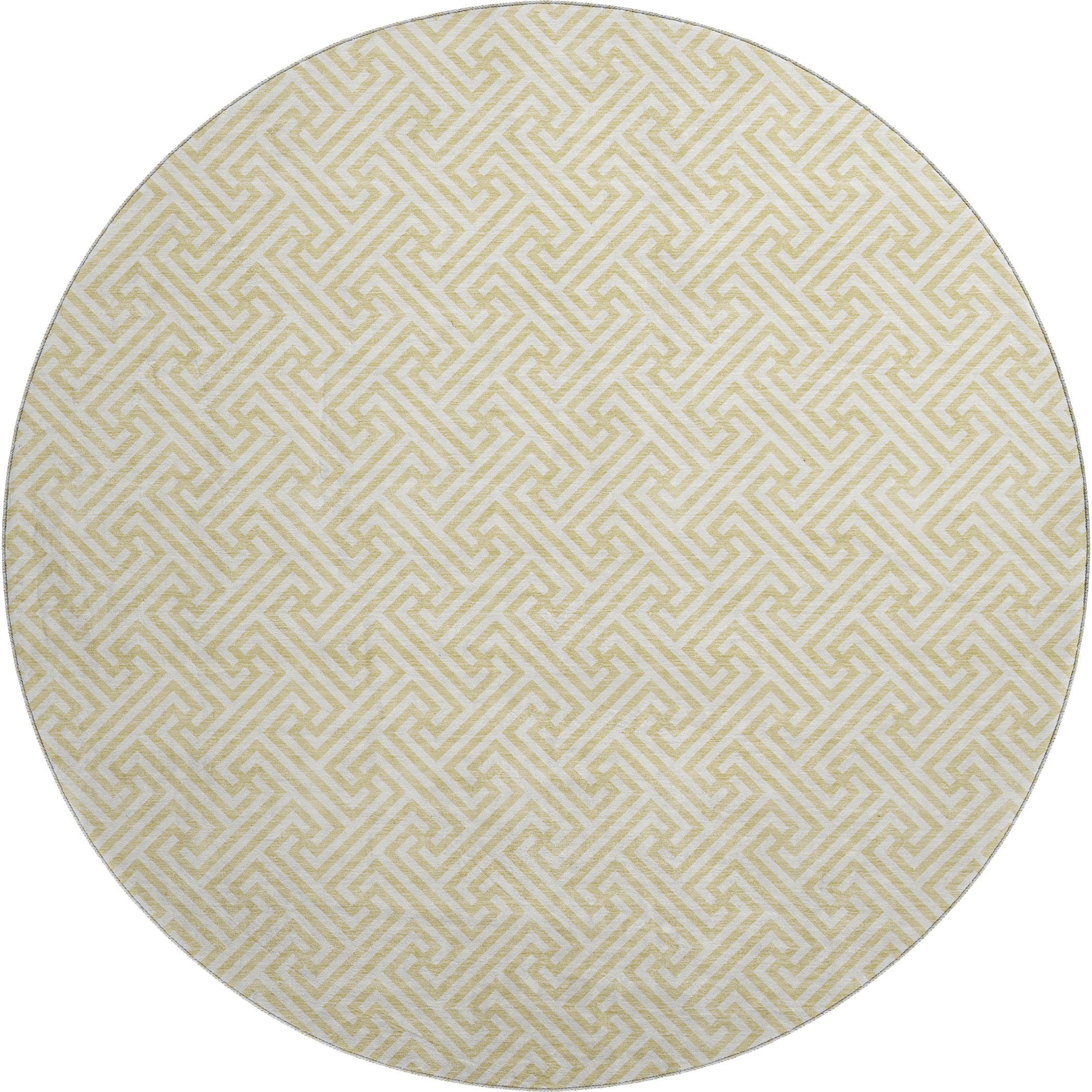 Luxury Washable Indoor/Outdoor Geometric TR5 Wheat Gold Rug 8' x 8' #shape_Round