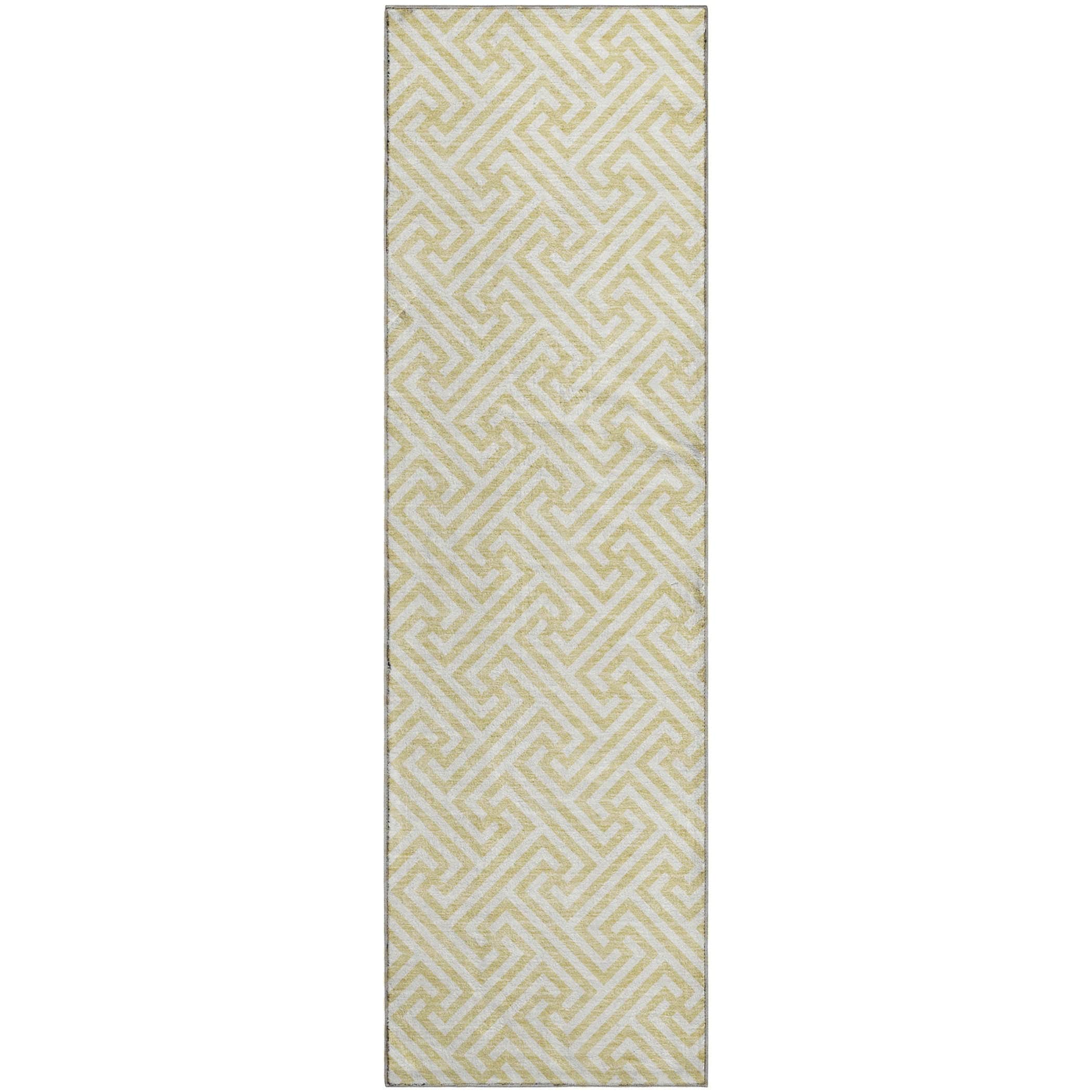 Luxury Washable Indoor/Outdoor Geometric TR5 Wheat Gold Rug 2'3" x 7'6" #shape_Runner