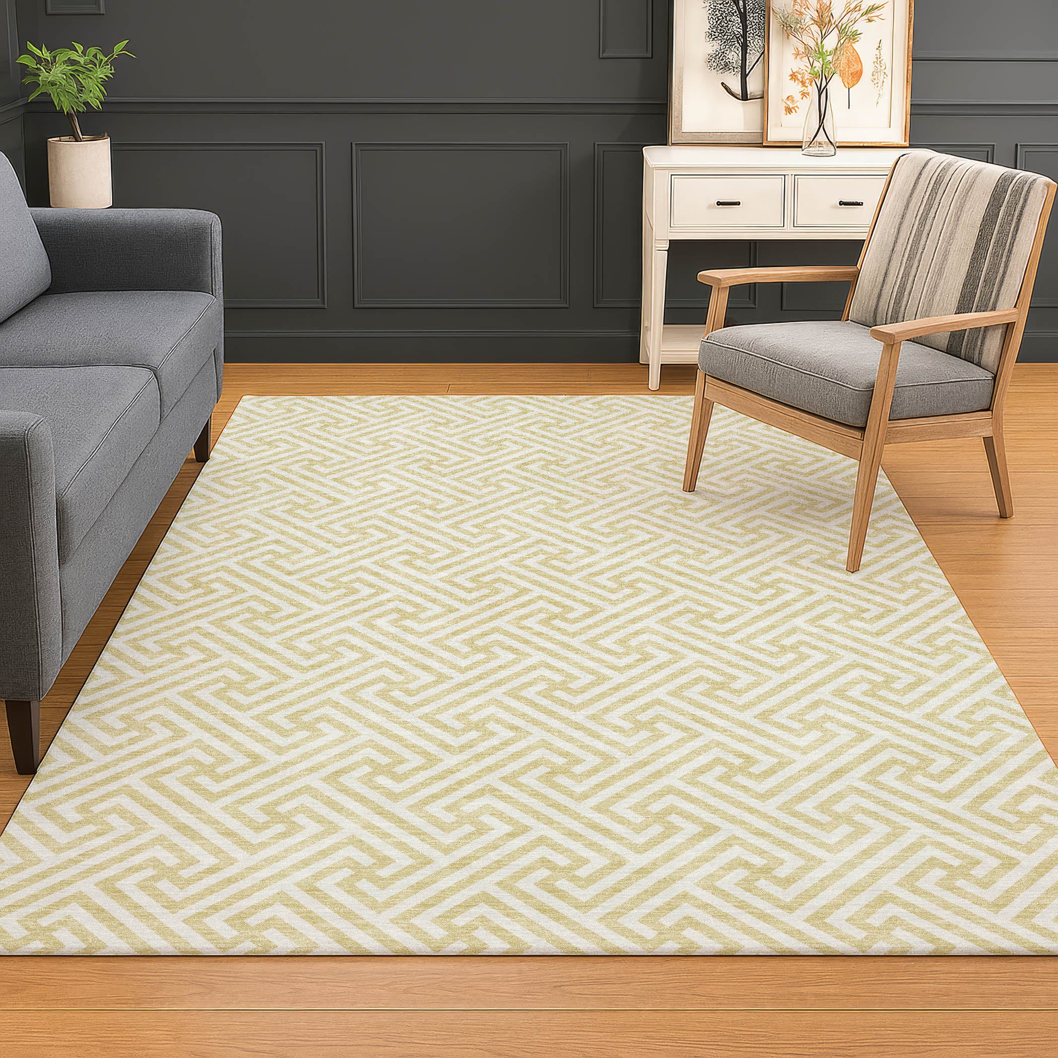 Luxury Washable Indoor/Outdoor Geometric TR5 Wheat Gold Rug 2'6" x 3'10" #shape_Rectangle