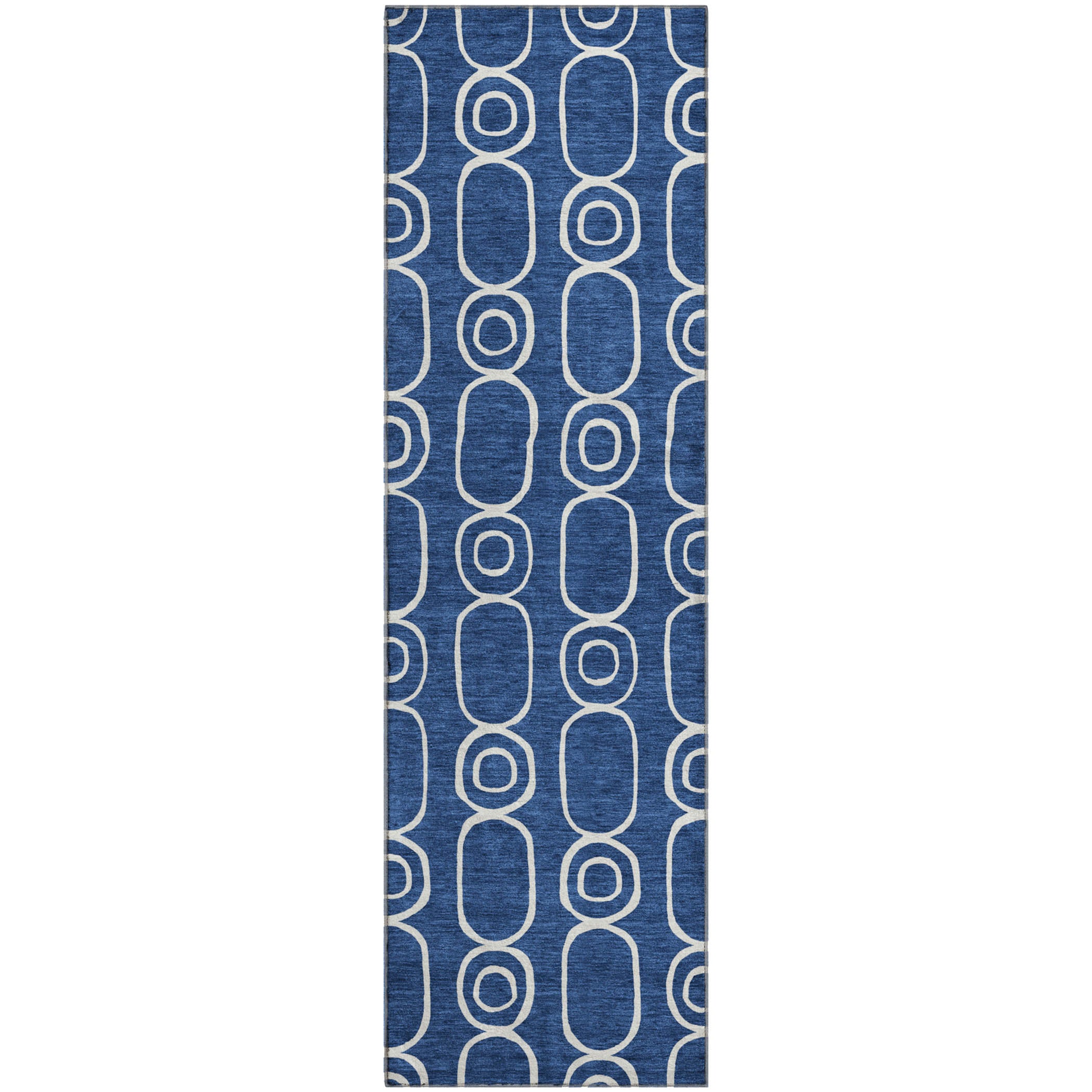 Luxury Washable Indoor/Outdoor Geometric TR6 Navy Blue Rug 2'3" x 7'6" #shape_Runner