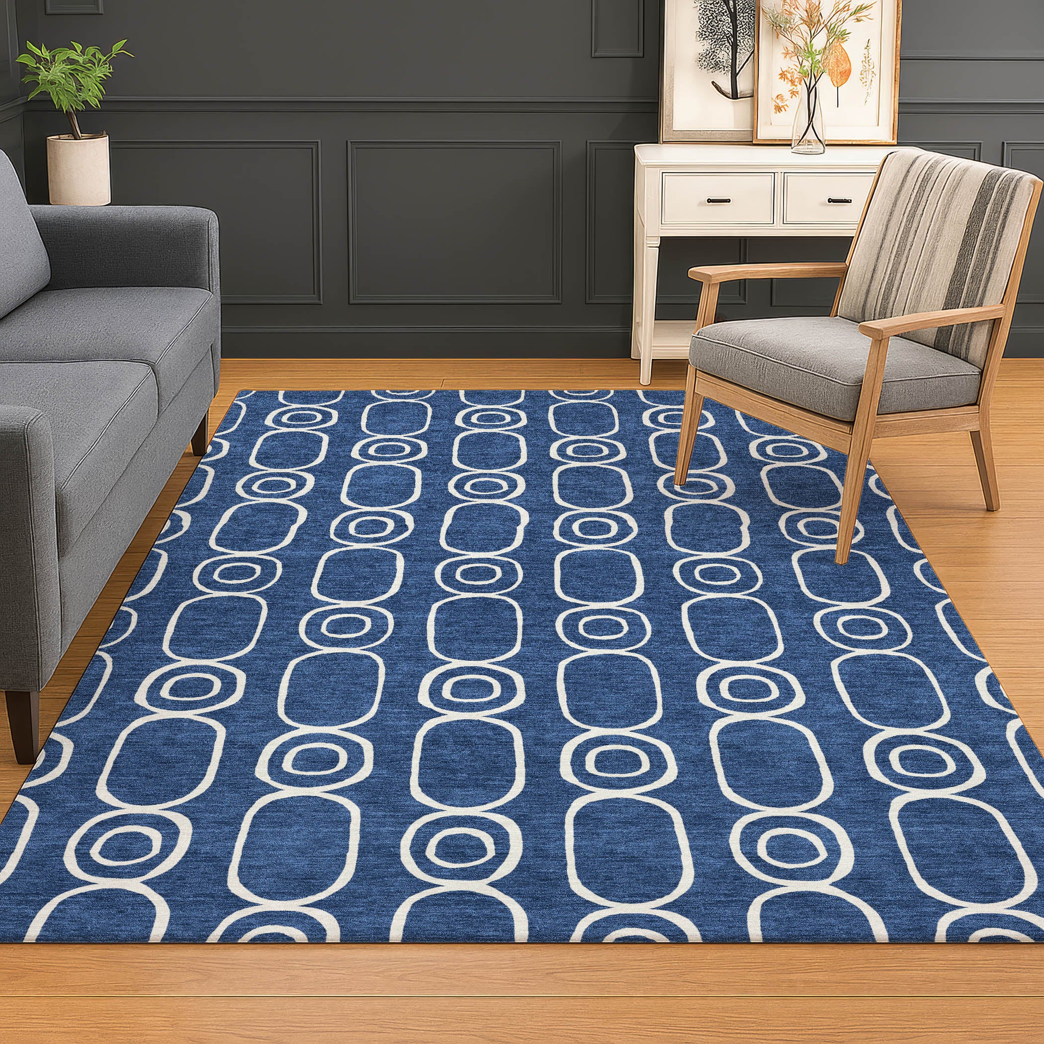 Luxury Washable Indoor/Outdoor Geometric TR6 Navy Blue Rug 2'6" x 3'10" #shape_Rectangle