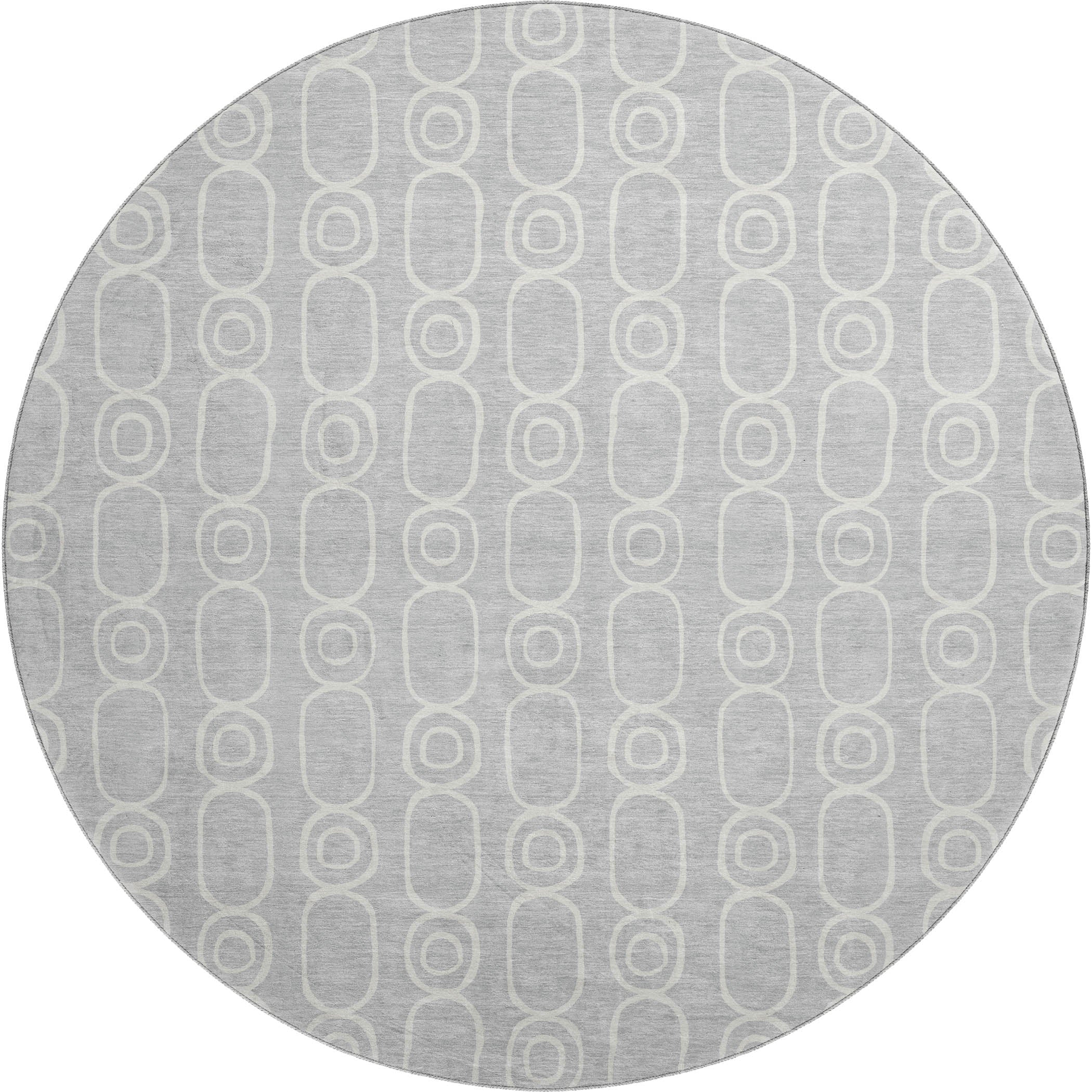 Luxury Washable Indoor/Outdoor Geometric TR6 Silver Gray Rug 8' x 8' #shape_Round
