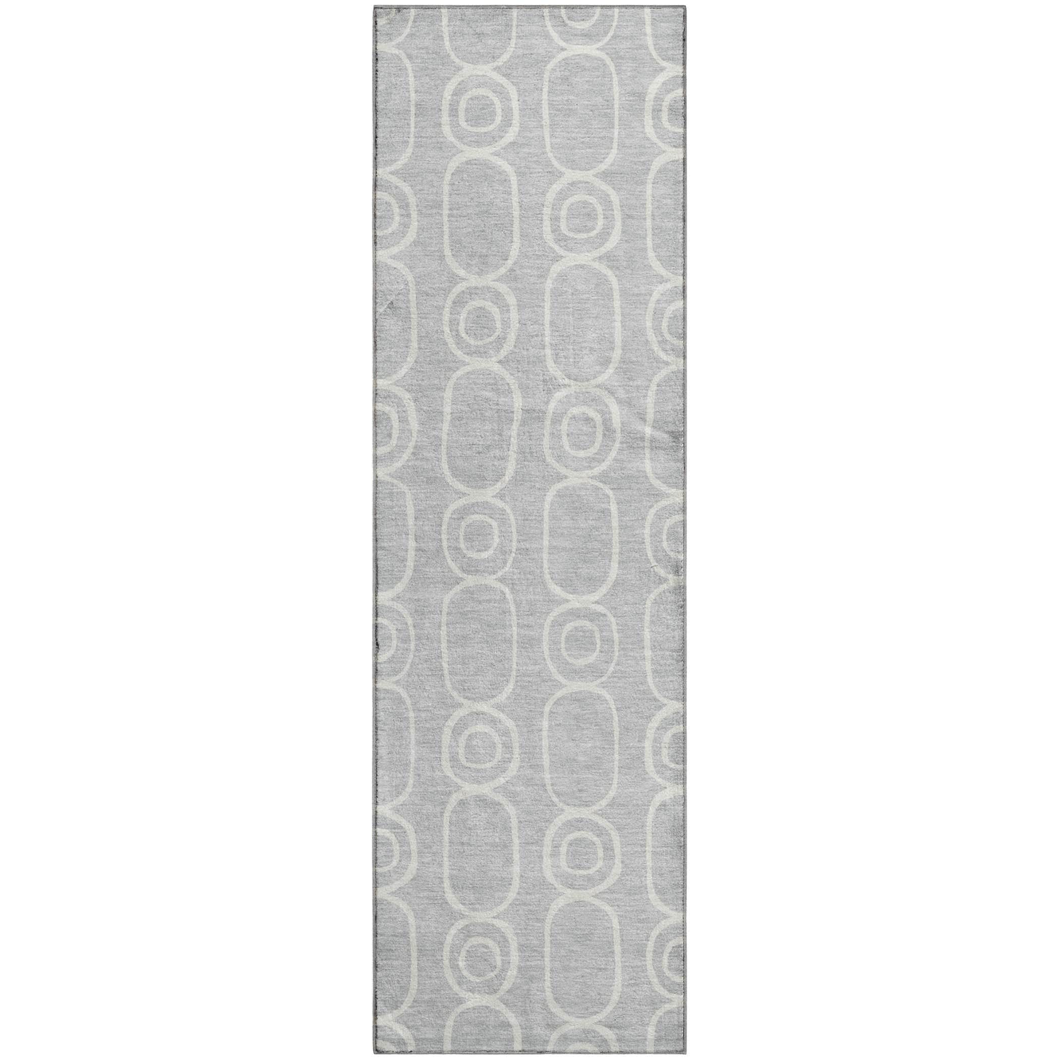 Luxury Washable Indoor/Outdoor Geometric TR6 Silver Gray Rug 2'3" x 7'6" #shape_Runner