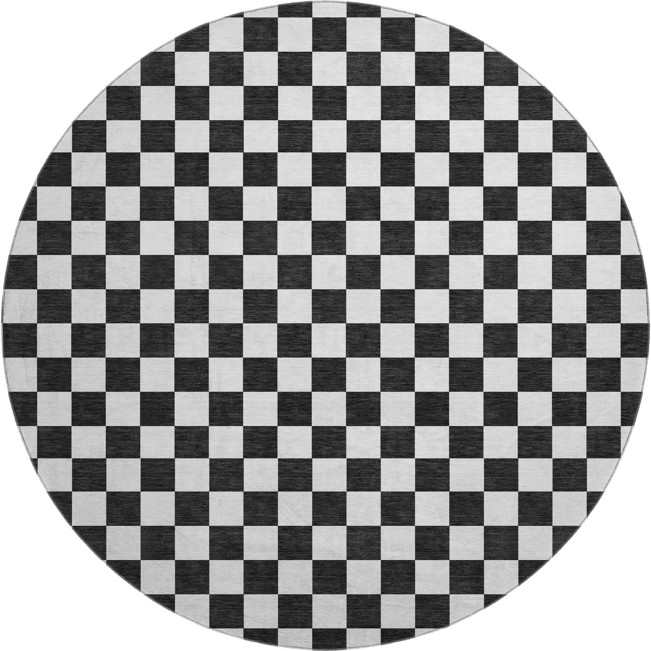 Luxury Washable Indoor/Outdoor Geometric TR7 Black Rug 8' x 8' #shape_Round