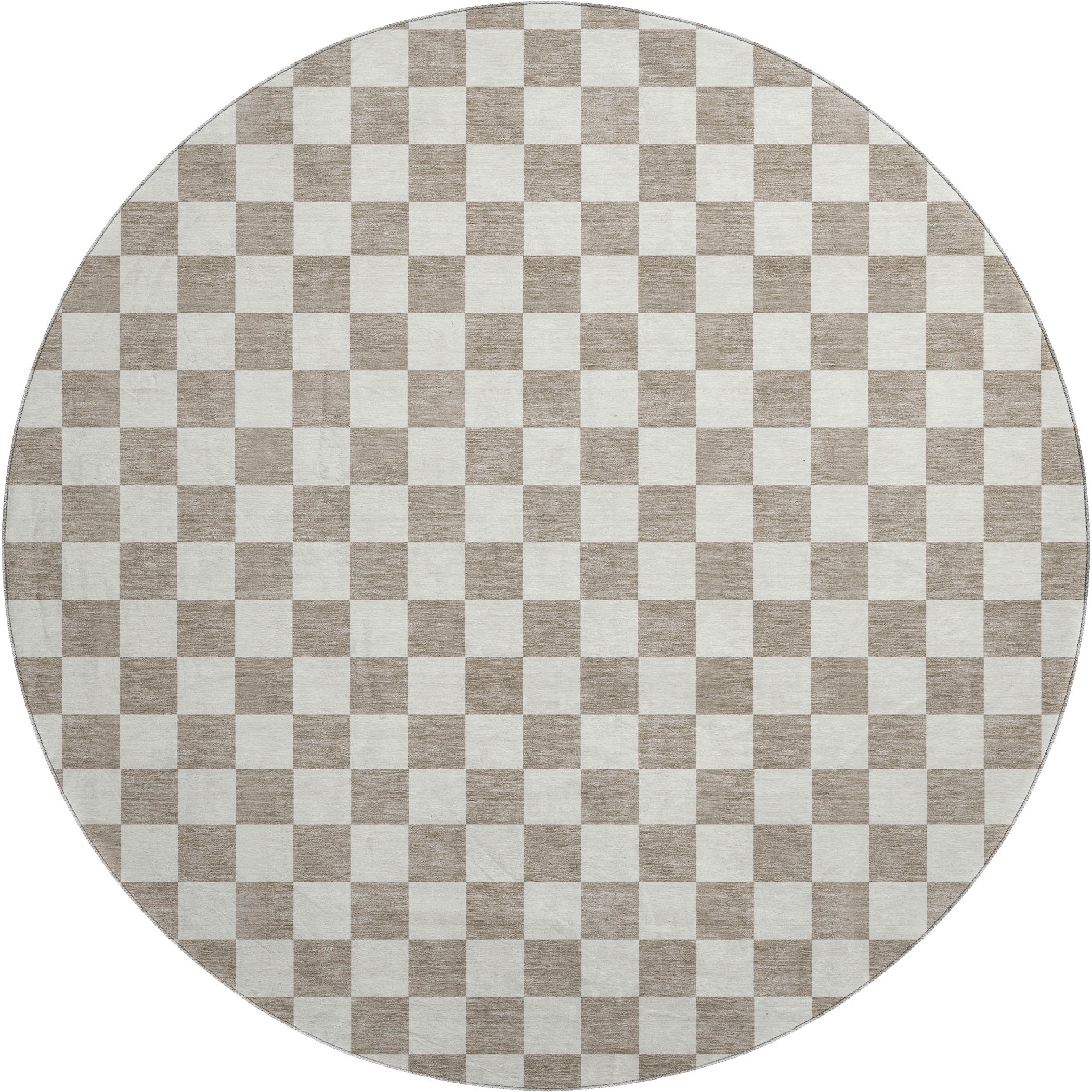 Luxury Washable Indoor/Outdoor Geometric TR7 Khaki Brown Rug 8' x 8' #shape_Round