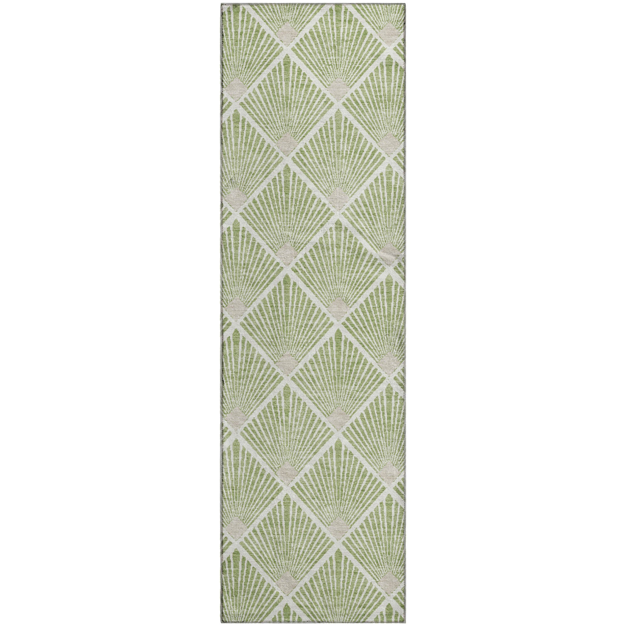 Luxury Washable Indoor/Outdoor Geometric TR9 Aloe Green Rug 2'3" x 7'6" #shape_Runner