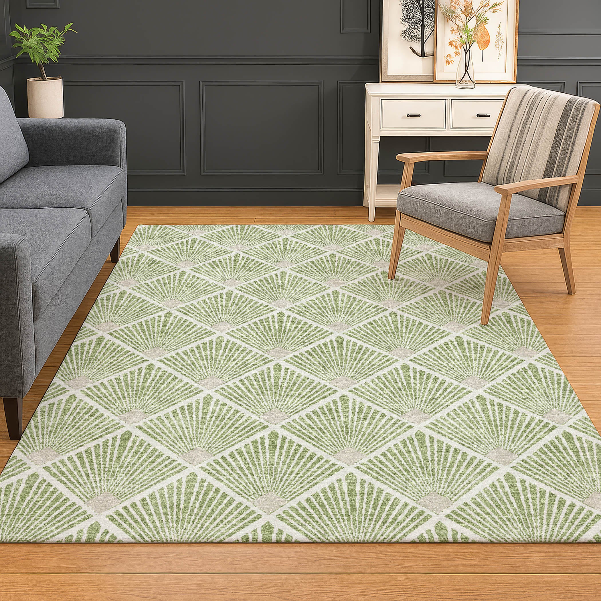 Luxury Washable Indoor/Outdoor Geometric TR9 Aloe Green Rug 2'6" x 3'10" #shape_Rectangle