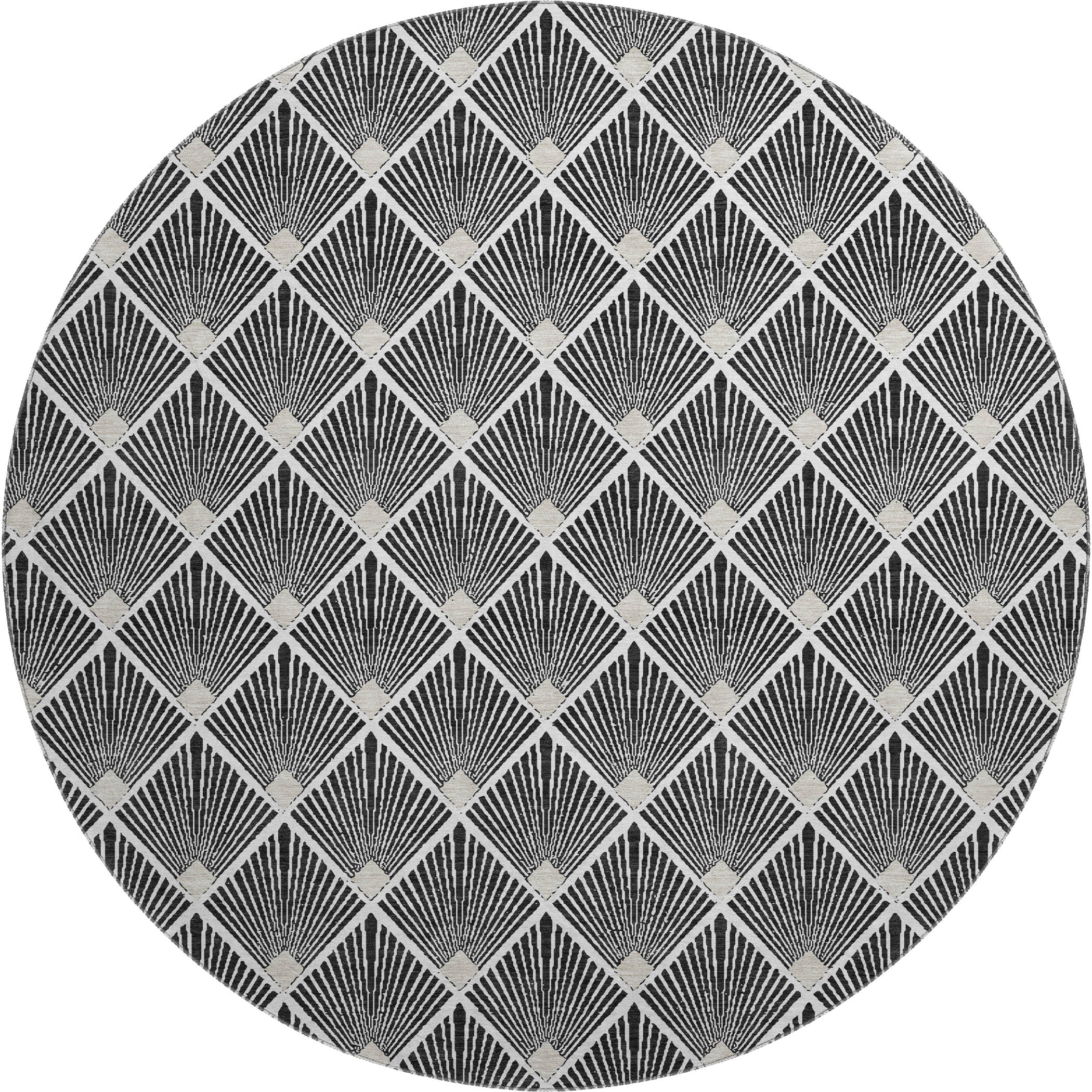 Luxury Washable Indoor/Outdoor Geometric TR9 Black Rug 8' x 8' #shape_Round