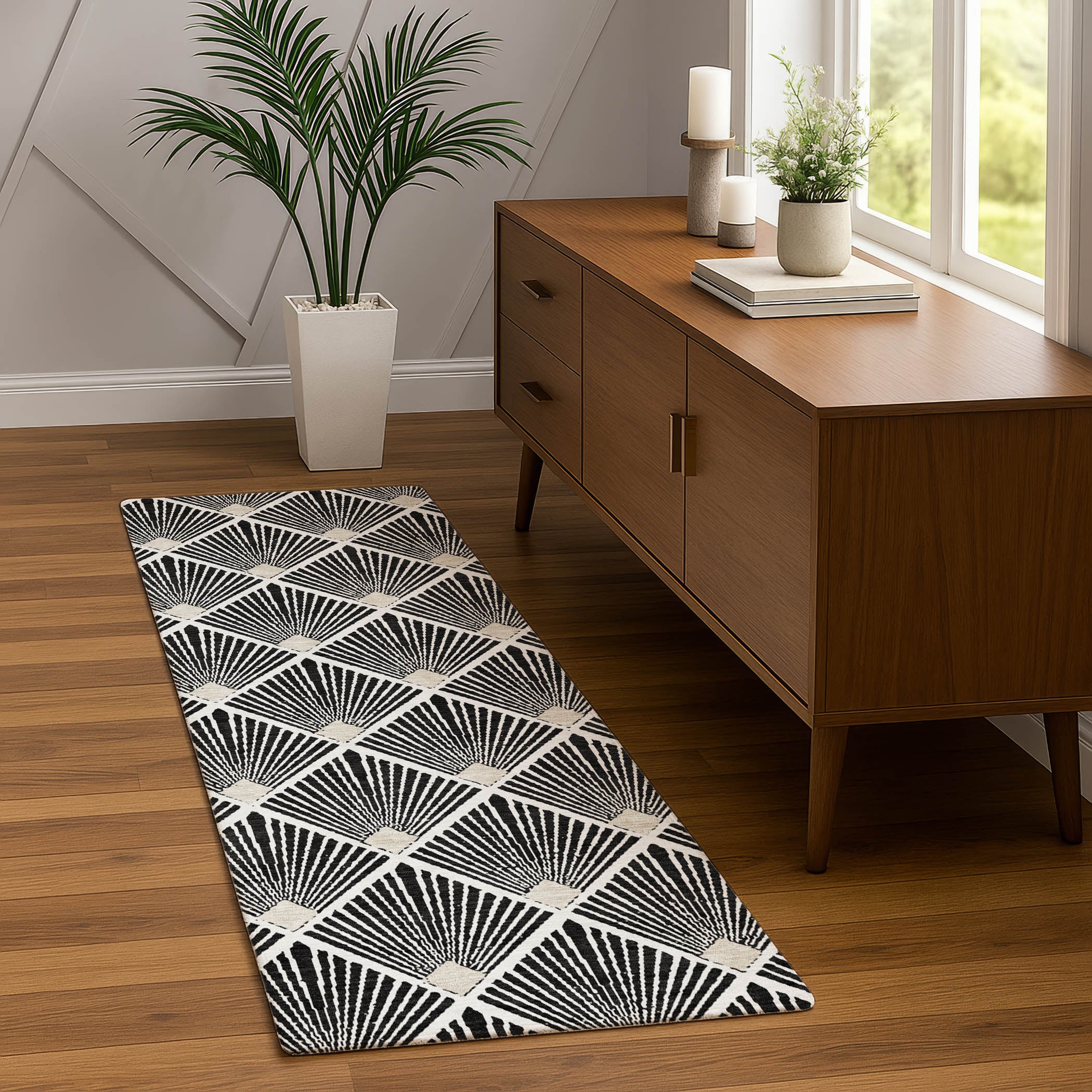 Luxury Washable Indoor/Outdoor Geometric TR9 Black Rug 2'3" x 7'6" #shape_Runner