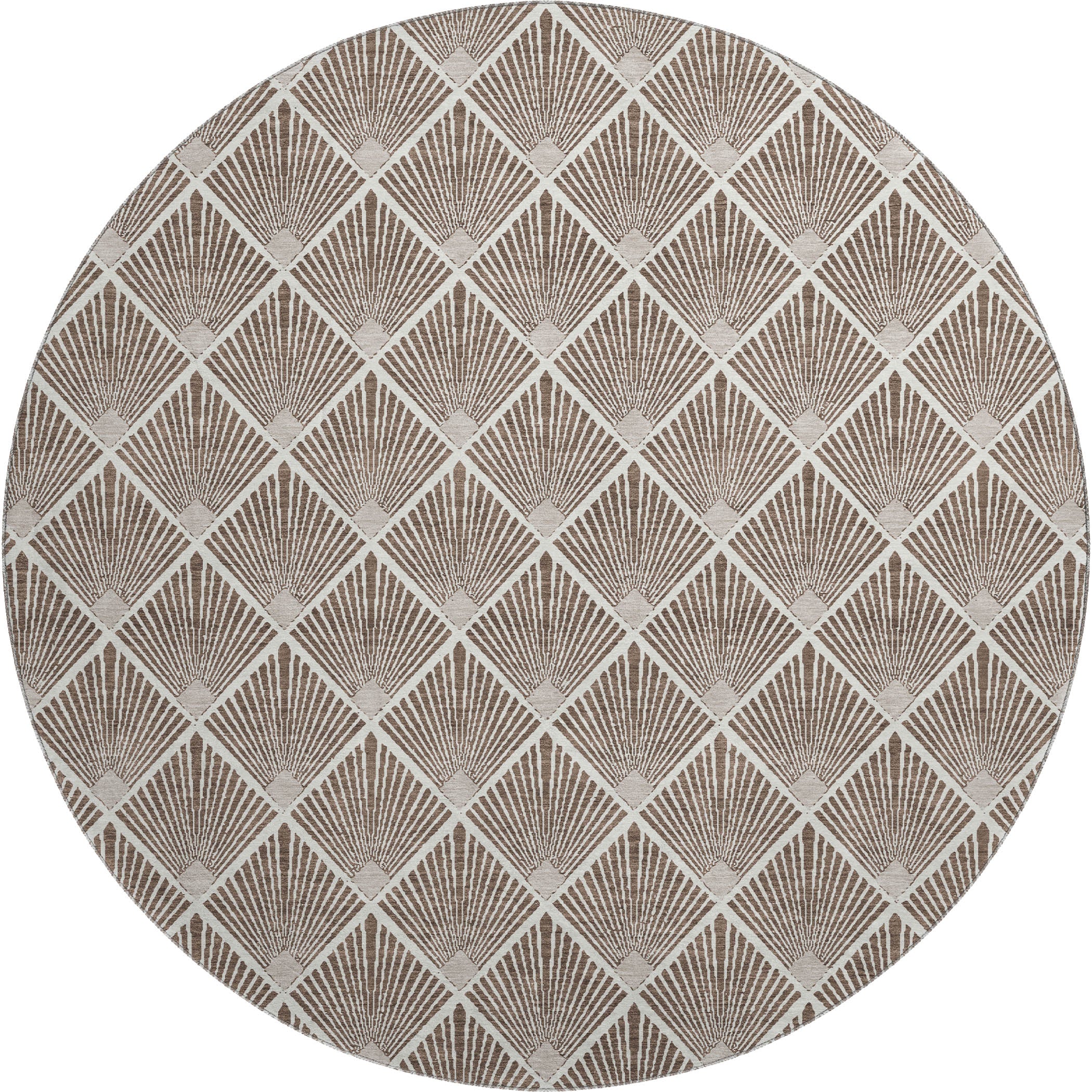 Luxury Washable Indoor/Outdoor Geometric TR9 Brown Rug 8' x 8' #shape_Round