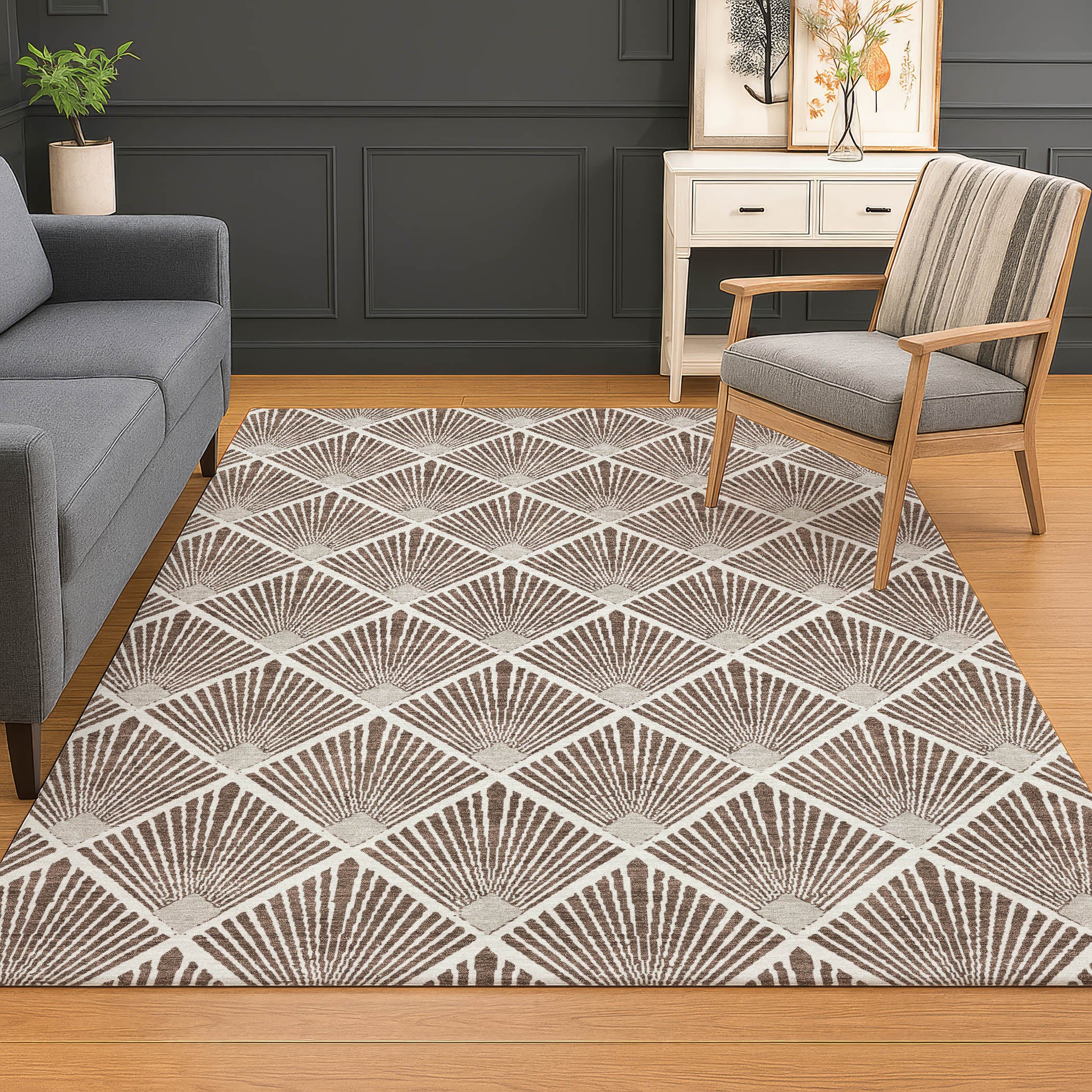 Luxury Washable Indoor/Outdoor Geometric TR9 Brown Rug 2'6" x 3'10" #shape_Rectangle