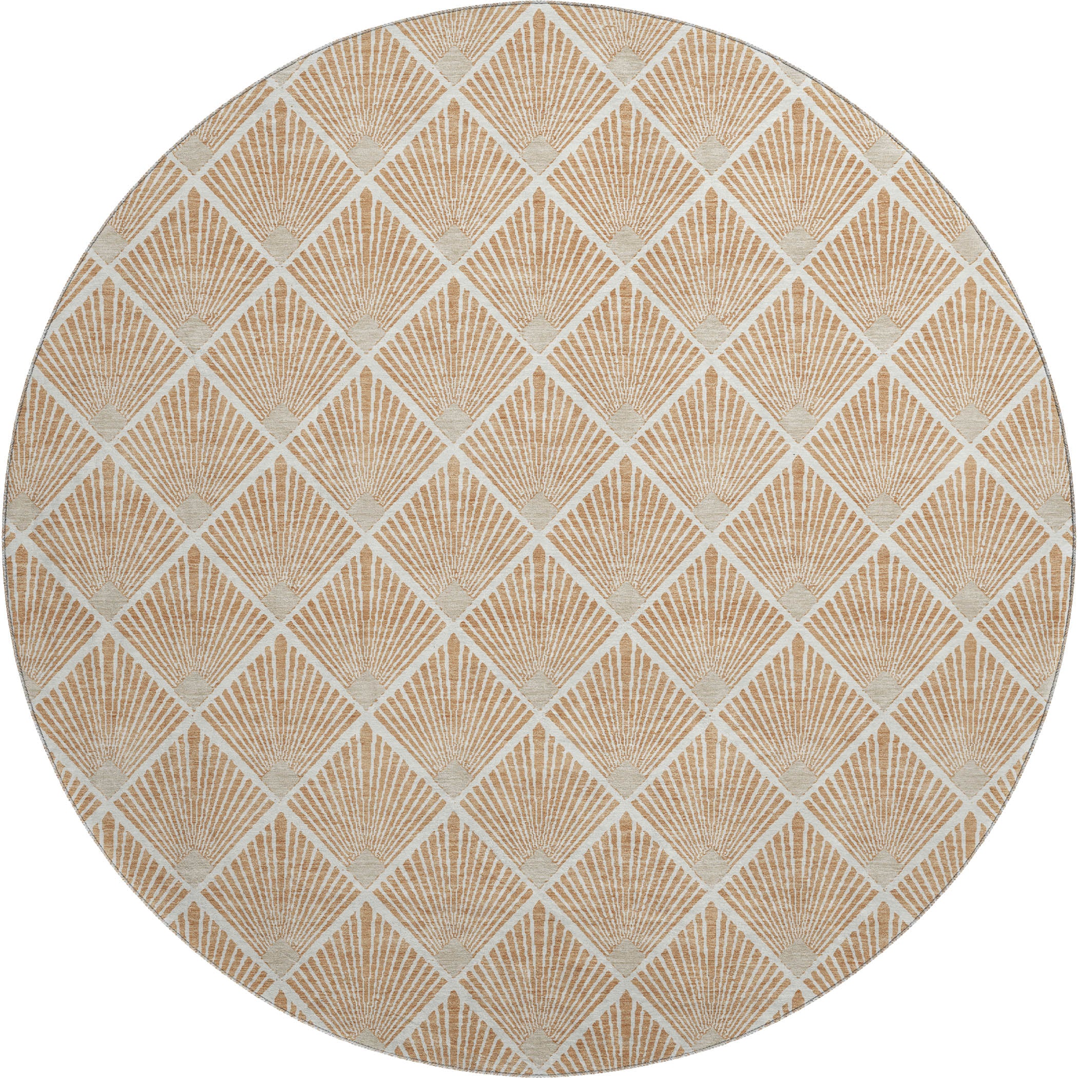 Luxury Washable Indoor/Outdoor Geometric TR9 Copper Orange Rug 8' x 8' #shape_Round