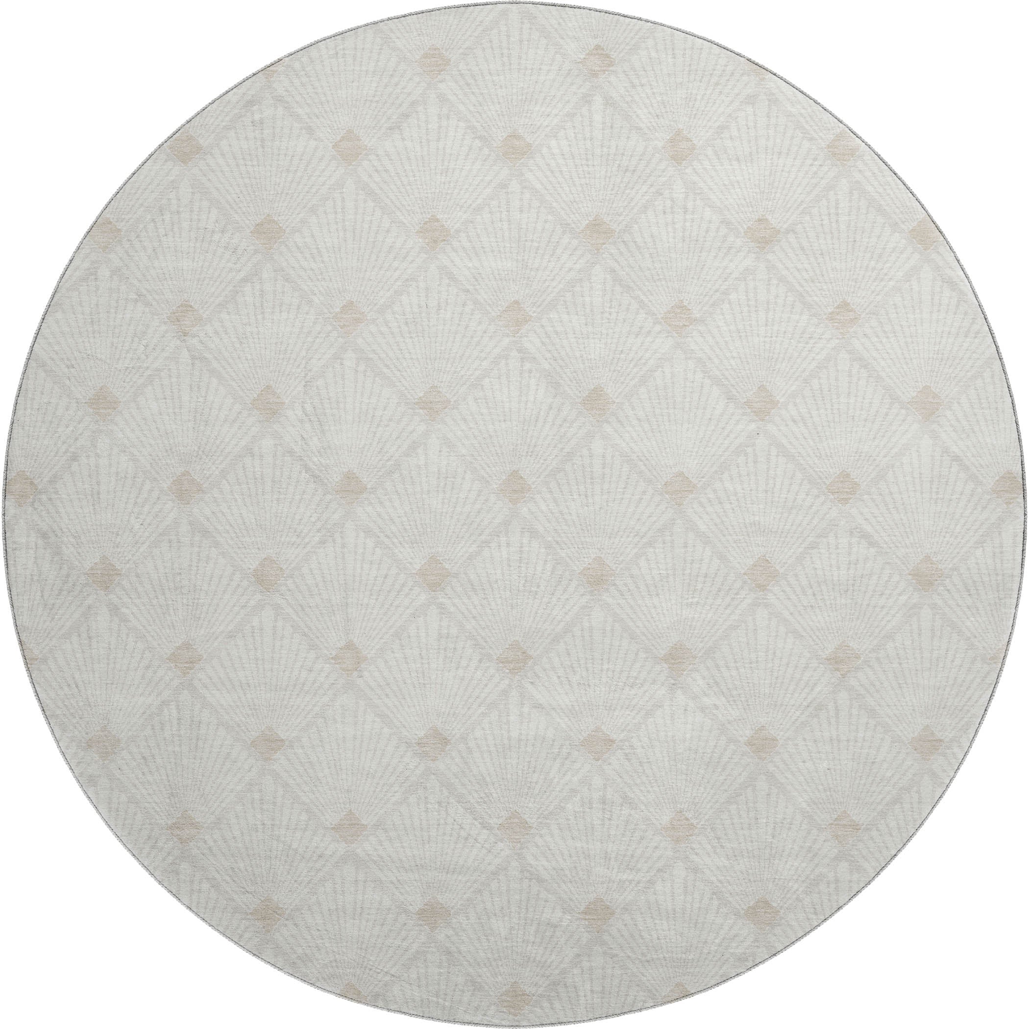 Luxury Washable Indoor/Outdoor Geometric TR9 Ivory Rug 8' x 8' #shape_Round
