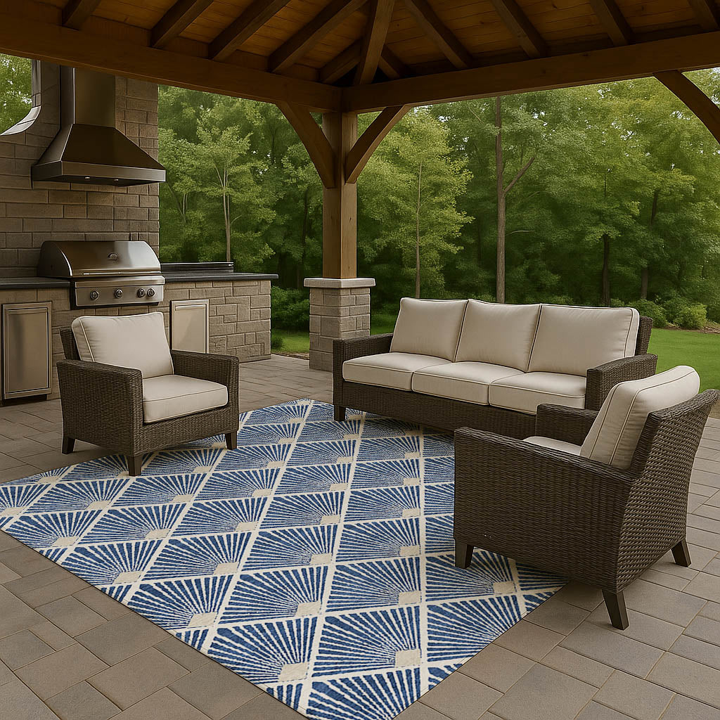 Luxury Washable Indoor/Outdoor Geometric TR9 Navy Blue Rug 2'6" x 3'10" #shape_Rectangle