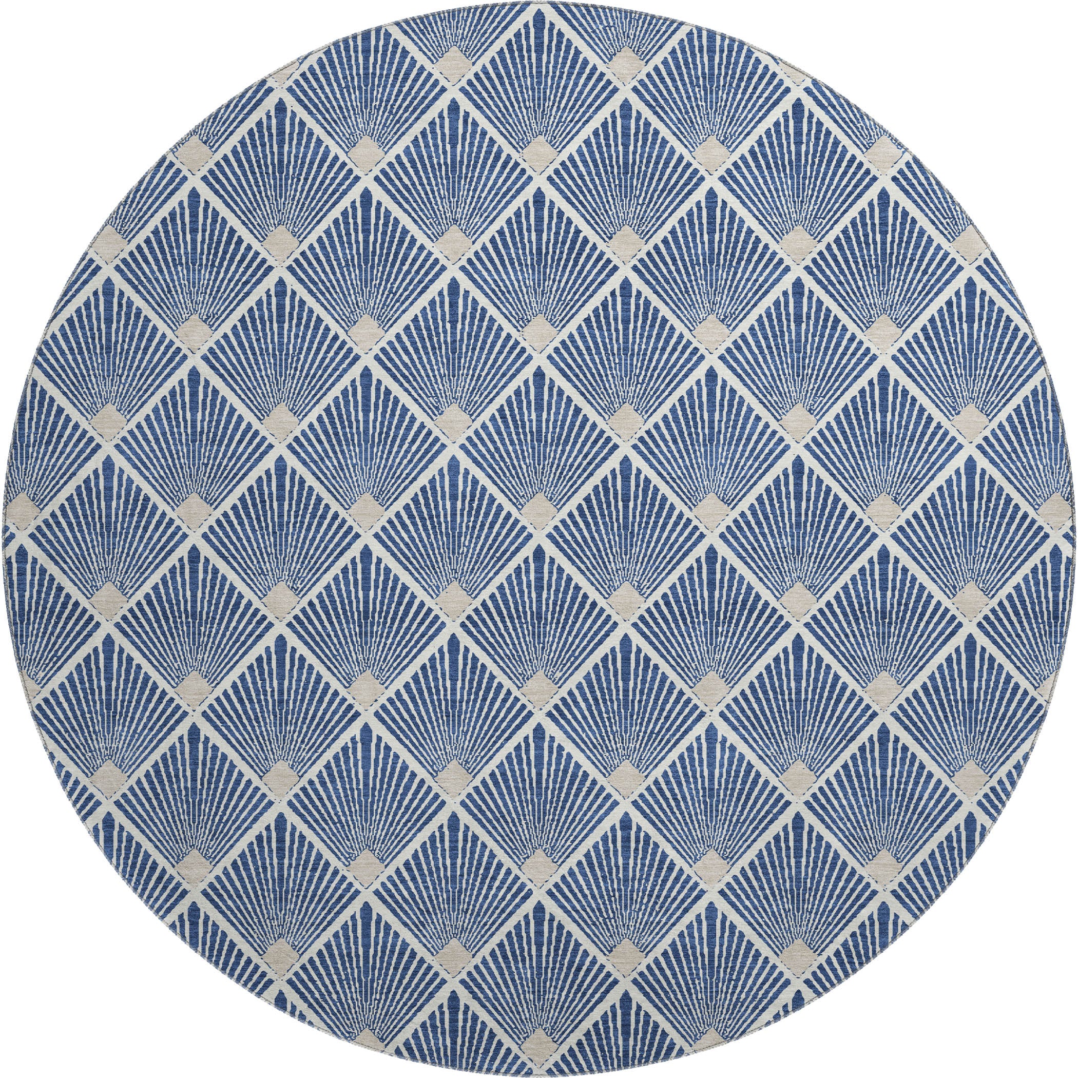 Luxury Washable Indoor/Outdoor Geometric TR9 Navy Blue Rug 8' x 8' #shape_Round