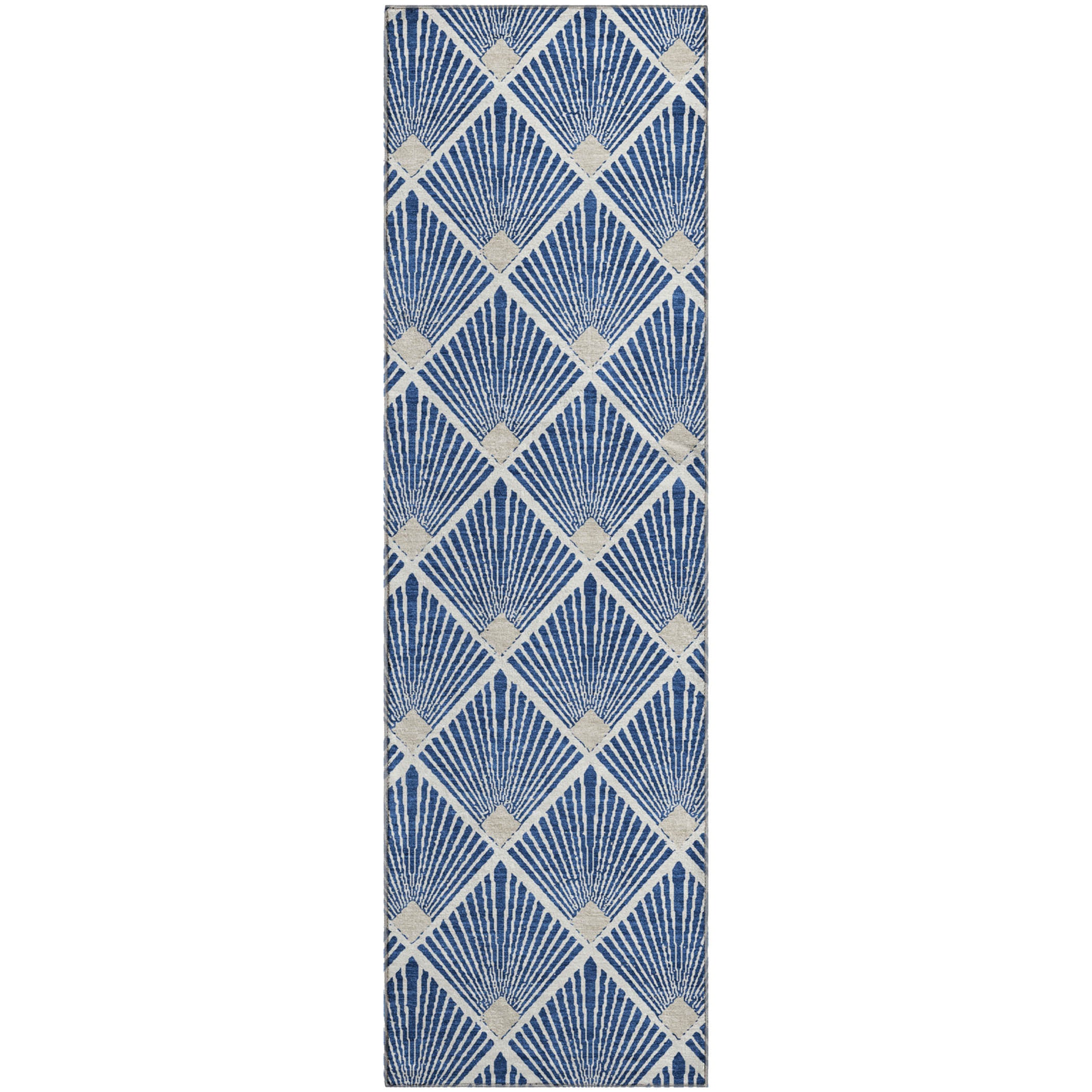 Luxury Washable Indoor/Outdoor Geometric TR9 Navy Blue Rug 2'3" x 7'6" #shape_Runner