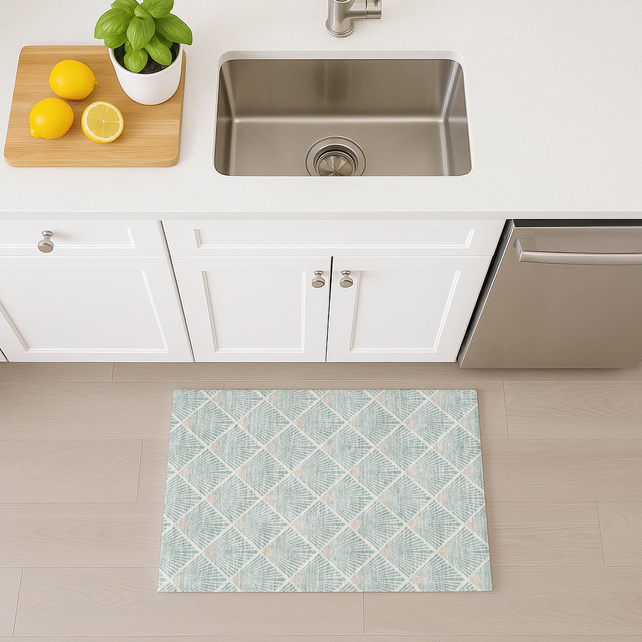 Luxury Washable Indoor/Outdoor Geometric TR9 Seafoam Blue Rug 1'8" x 2'6" #shape_Rectangle