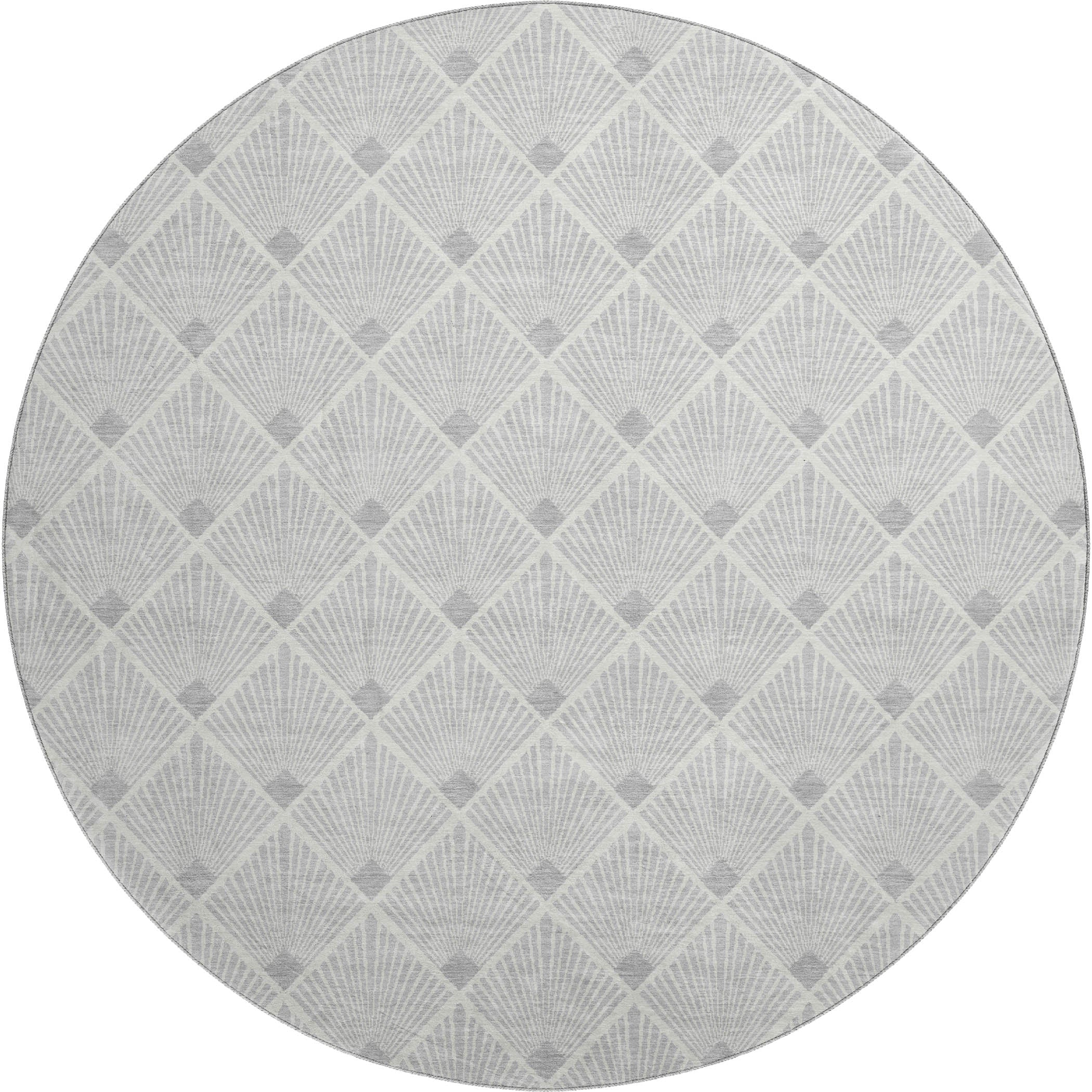 Luxury Washable Indoor/Outdoor Geometric TR9 Silver Gray Rug 8' x 8' #shape_Round