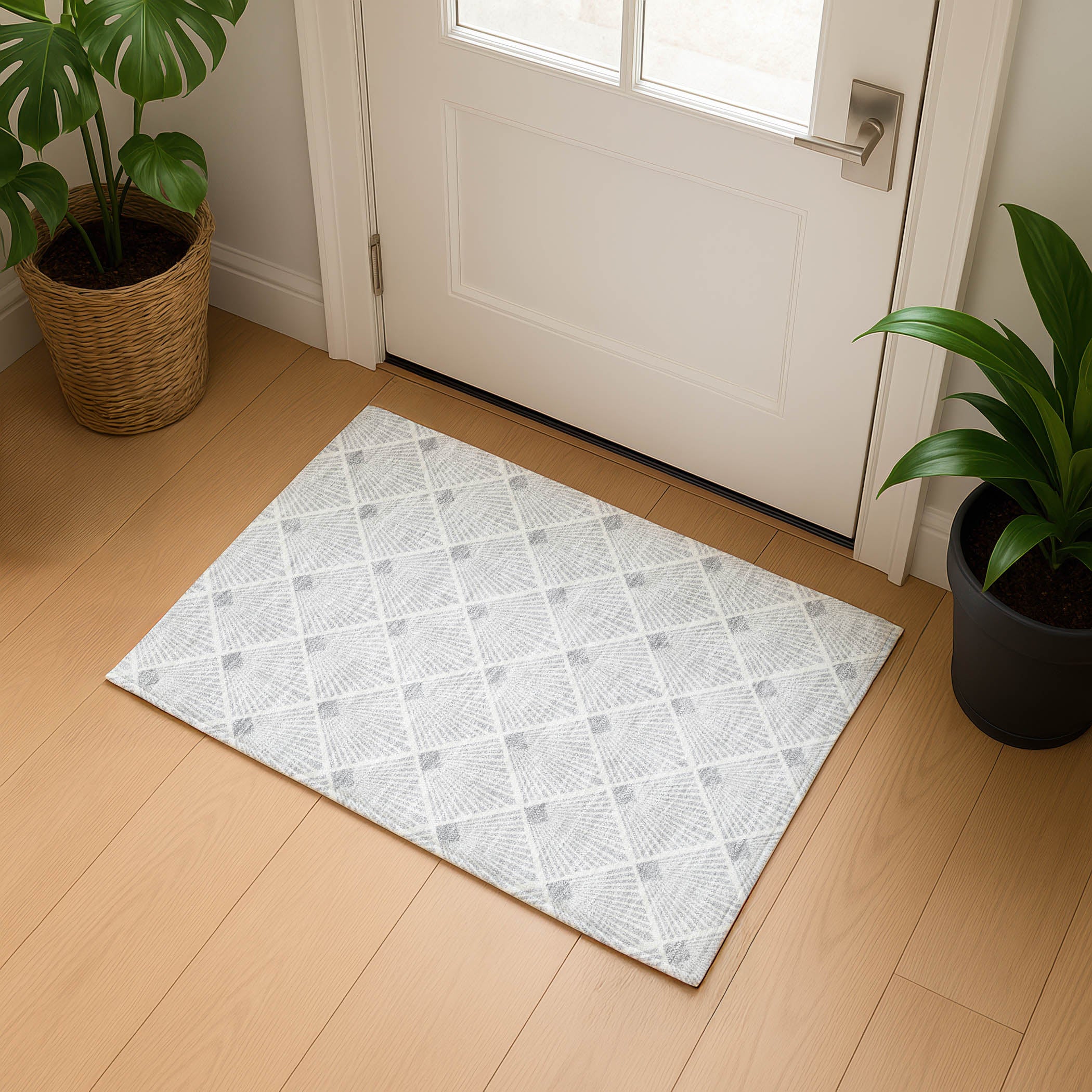 Luxury Washable Indoor/Outdoor Geometric TR9 Silver Gray Rug 1'8" x 2'6" #shape_Rectangle