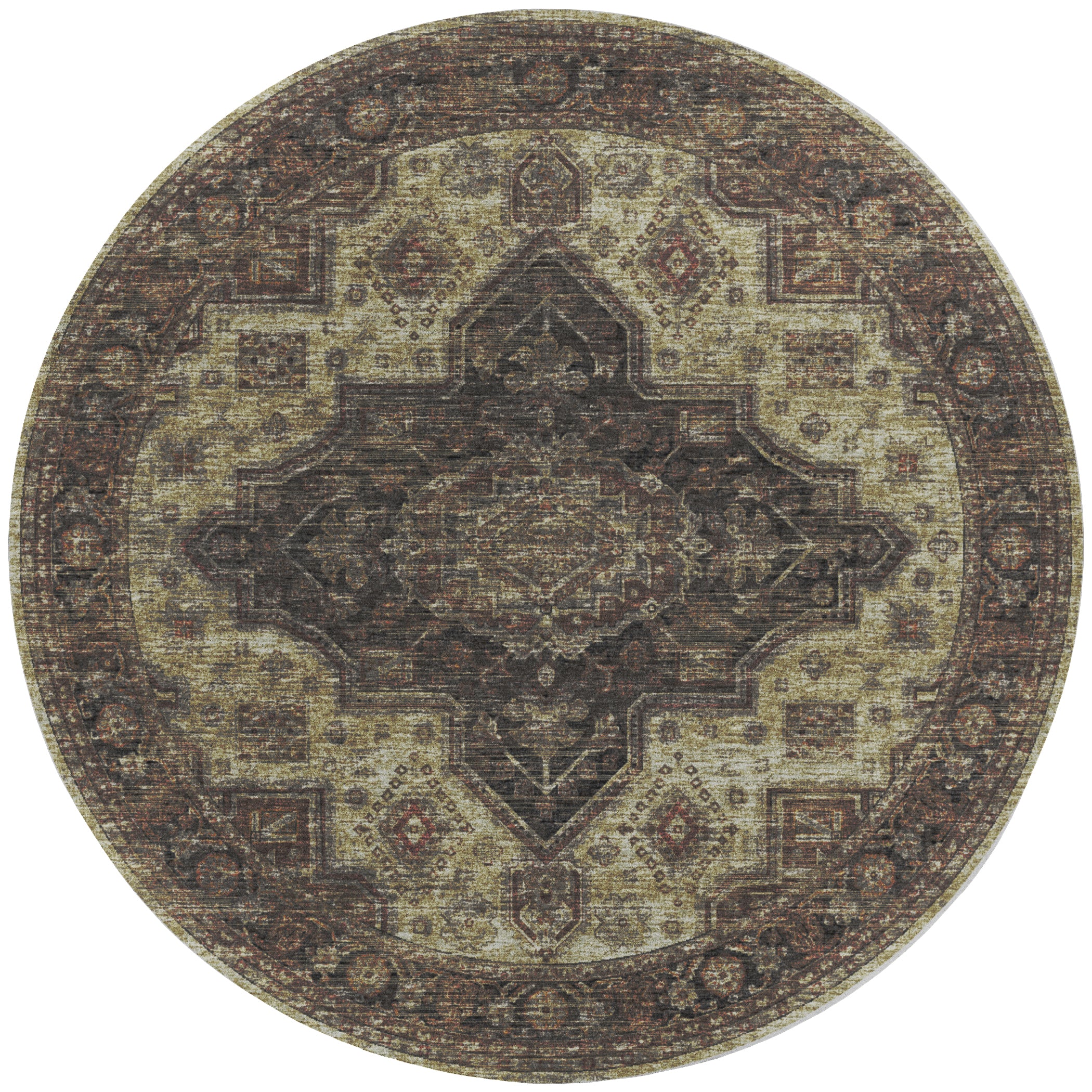 Indoor/Outdoor Traditional TU11 Beige Ivory Rug 4' x 4' #shape_Round