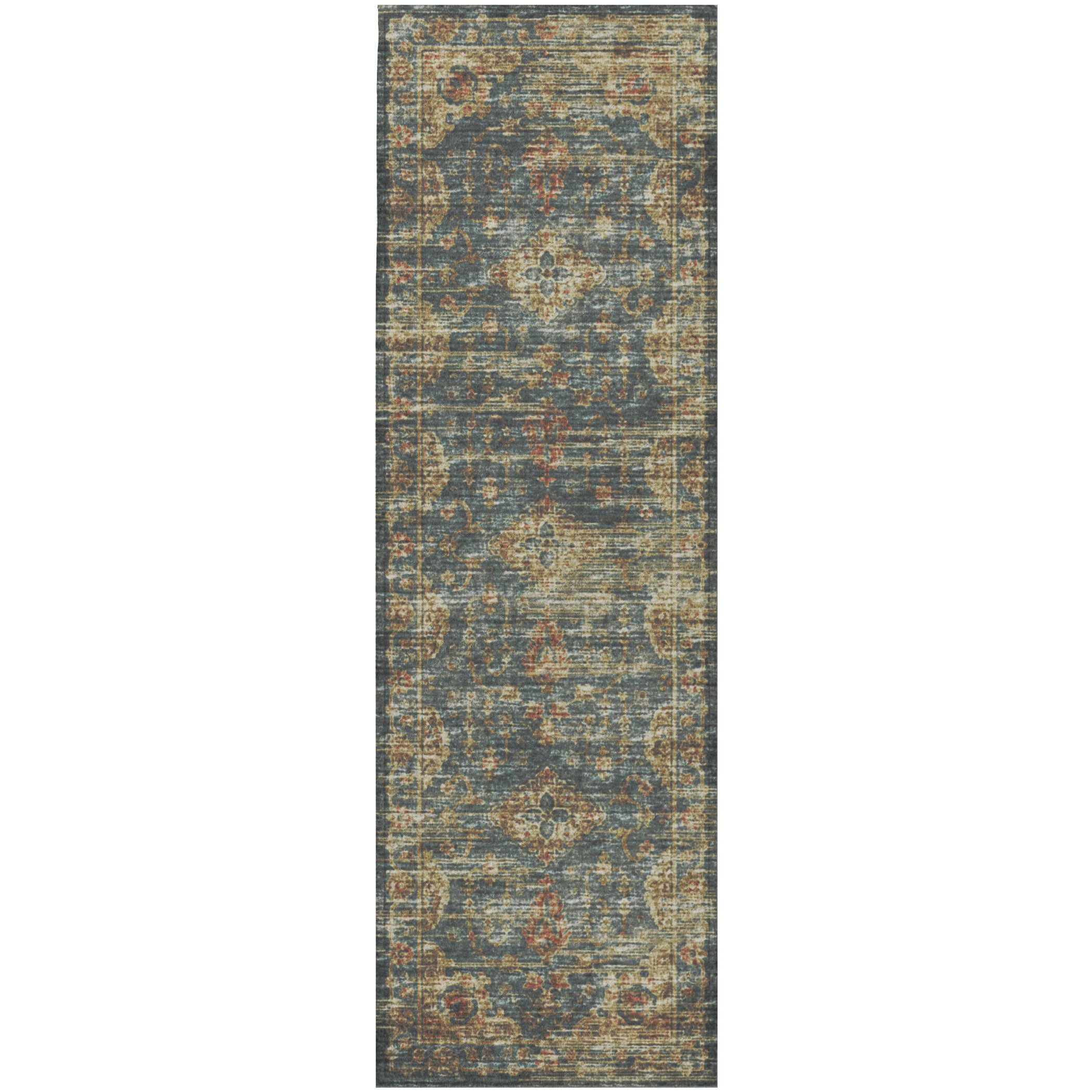 Indoor/Outdoor Traditional TU13 Teal Blue Rug 2'6" x 10' #shape_Runner