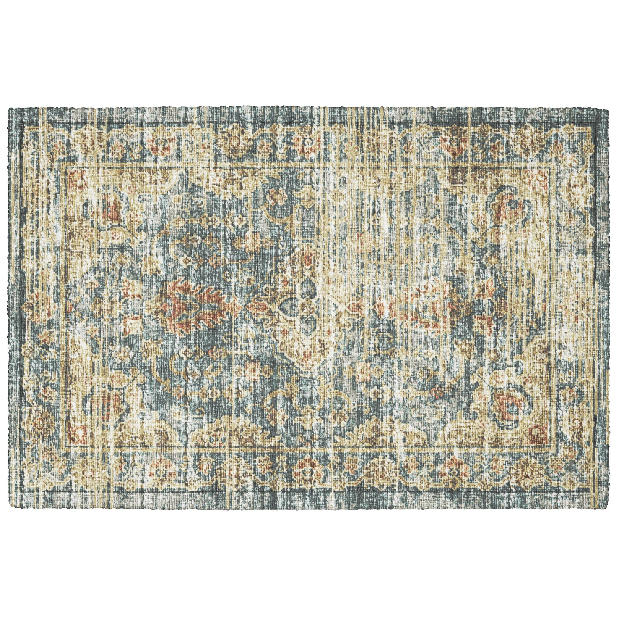 Indoor/Outdoor Traditional TU13 Teal Blue Rug 1'8" x 2'6" #shape_Rectangle