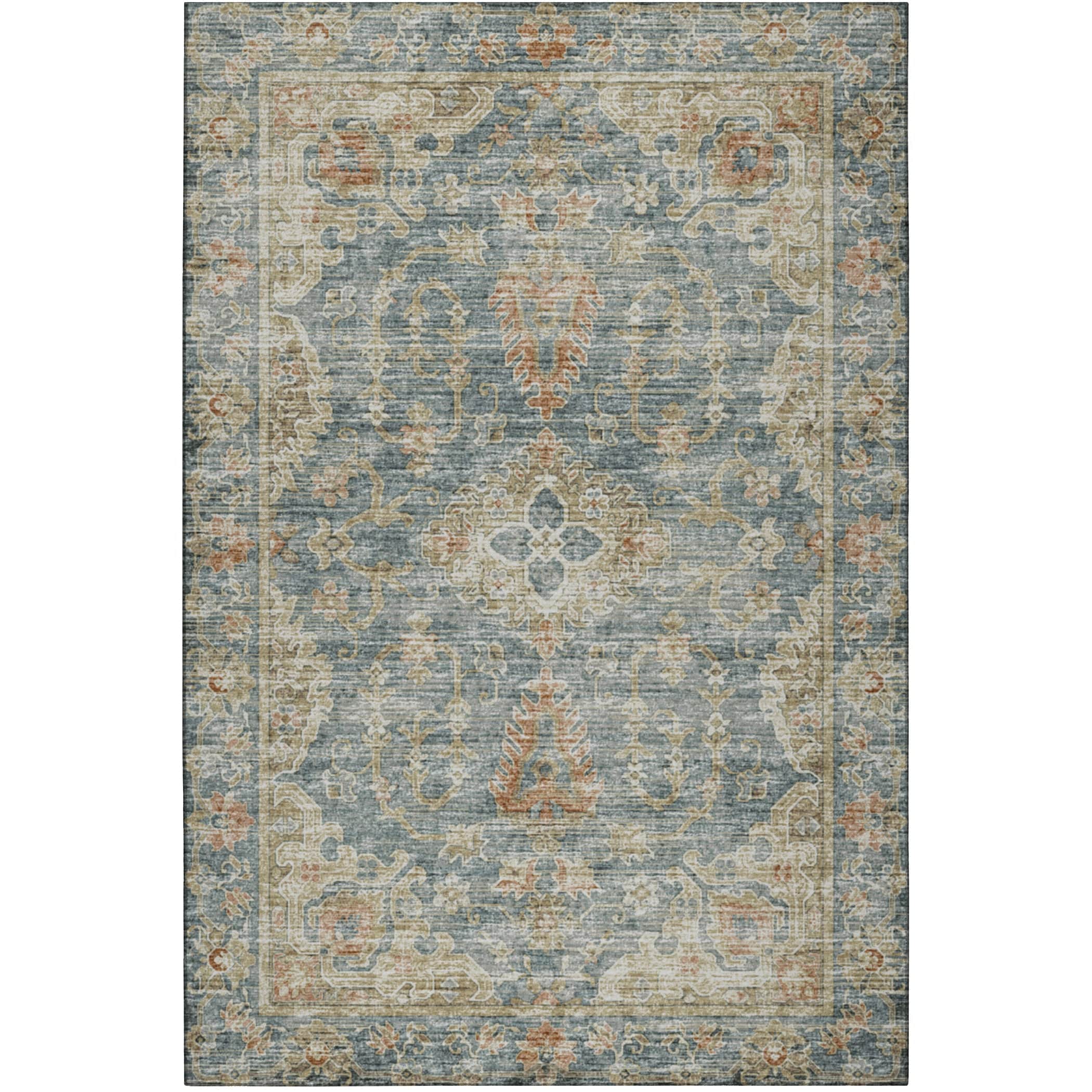 Indoor/Outdoor Traditional TU13 Teal Blue Rug 3' x 5' #shape_Rectangle