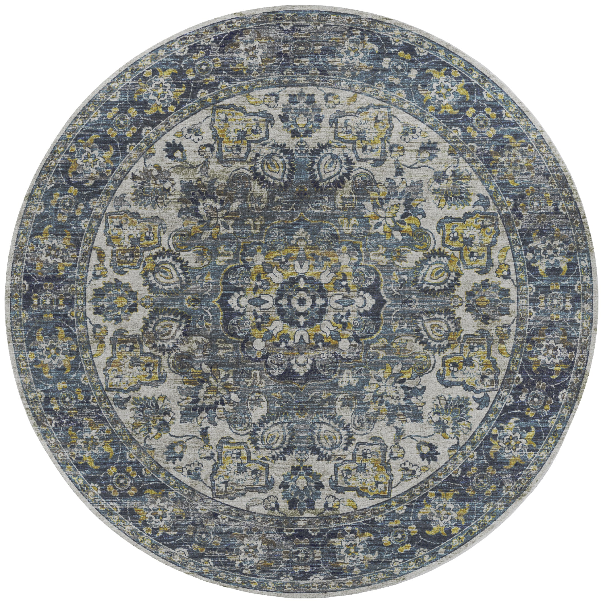 Indoor/Outdoor Traditional TU1 Silver Gray Rug 4' x 4' #shape_Round