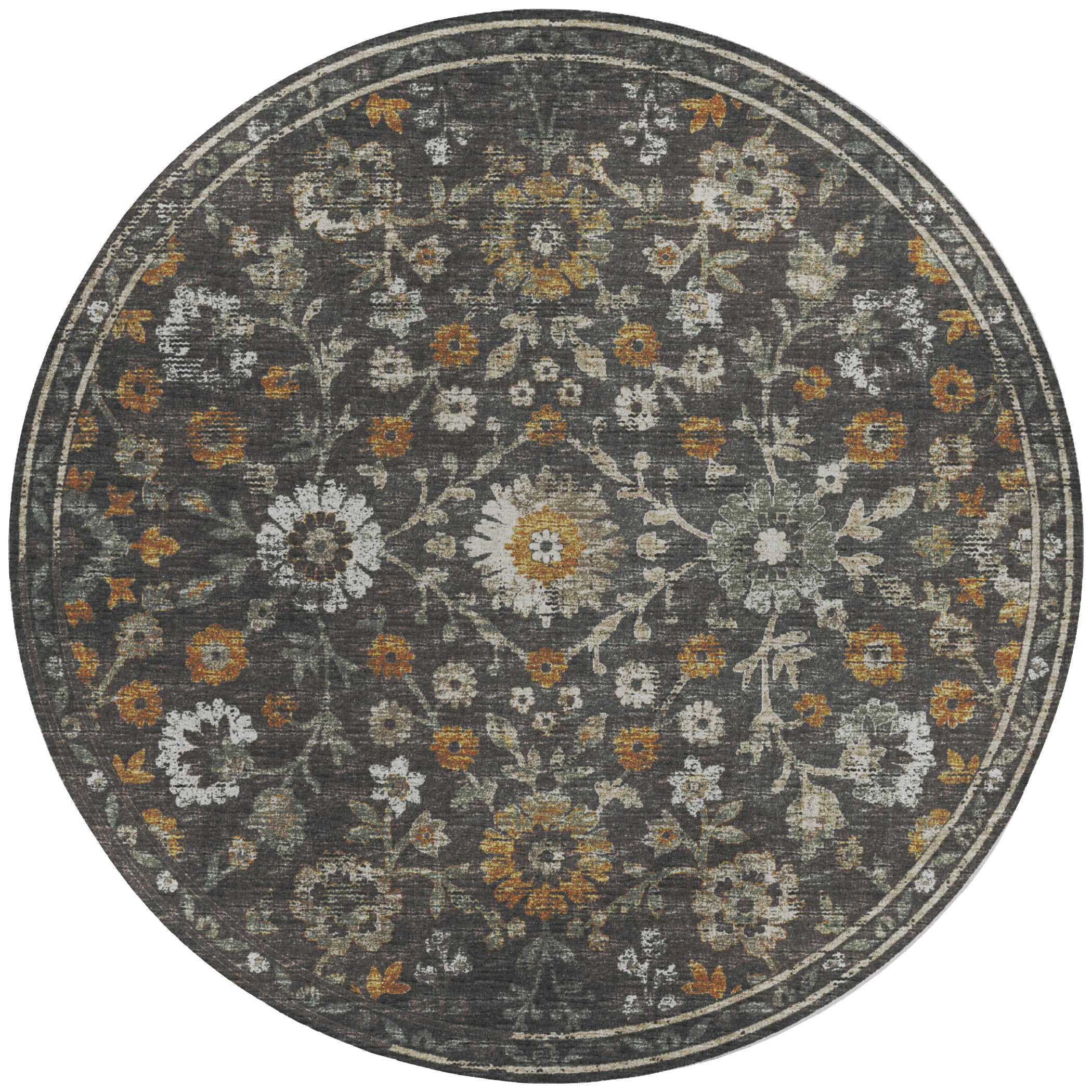 Indoor/Outdoor Traditional TU2 Gray Rug 4' x 4' #shape_Round