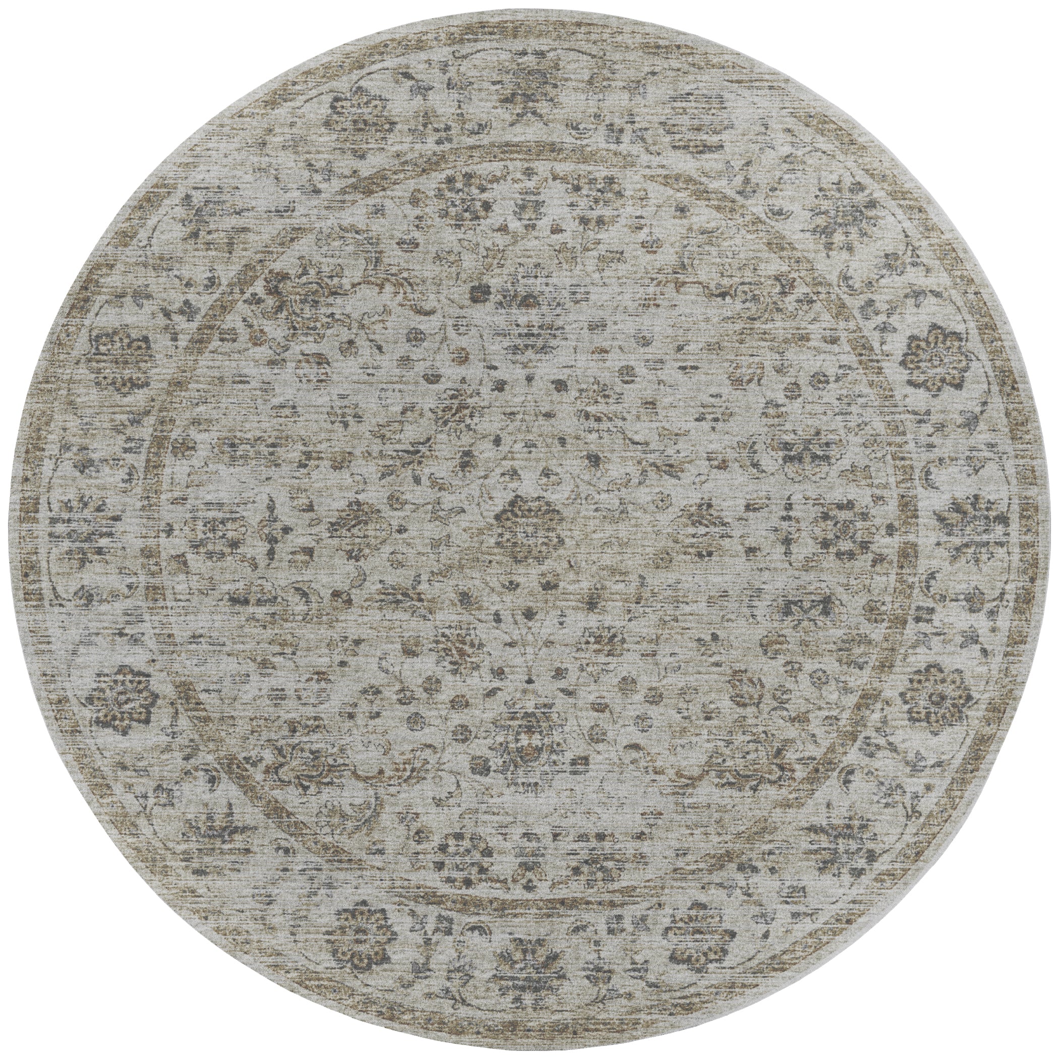 Indoor/Outdoor Traditional TU3 Ivory Rug 4' x 4' #shape_Round