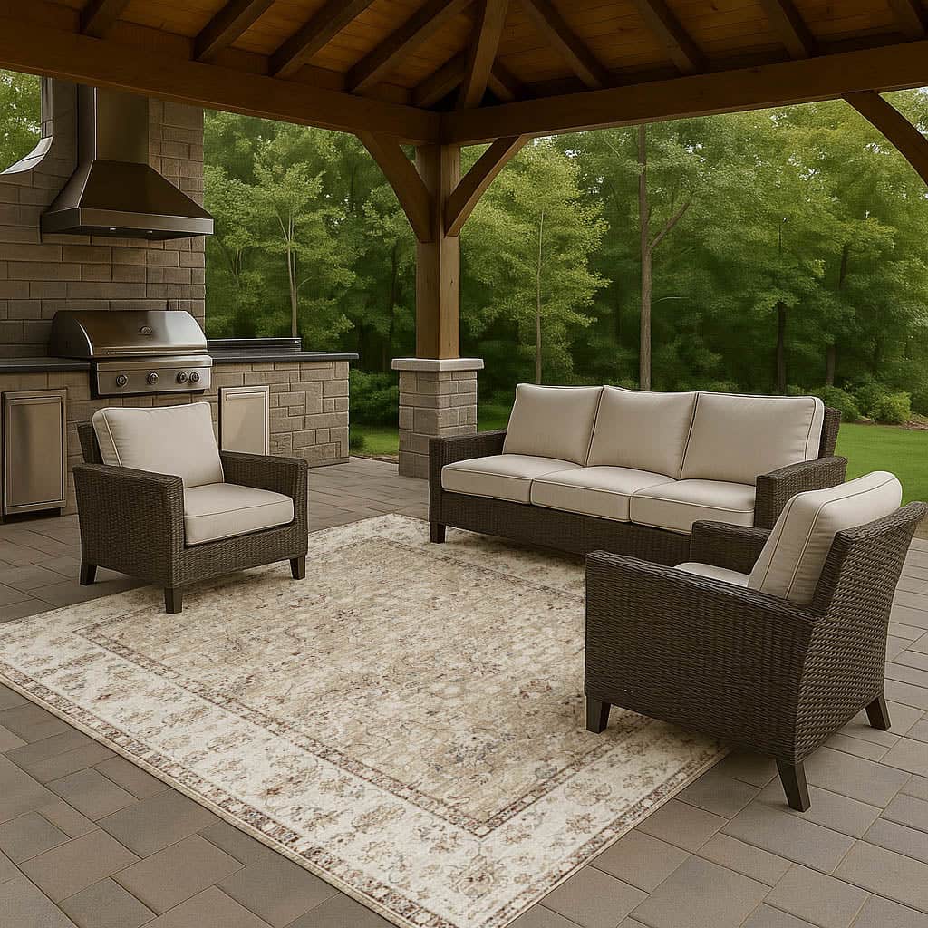 Indoor/Outdoor Traditional TU5 Taupe Brown Rug 3' x 5' #shape_Rectangle