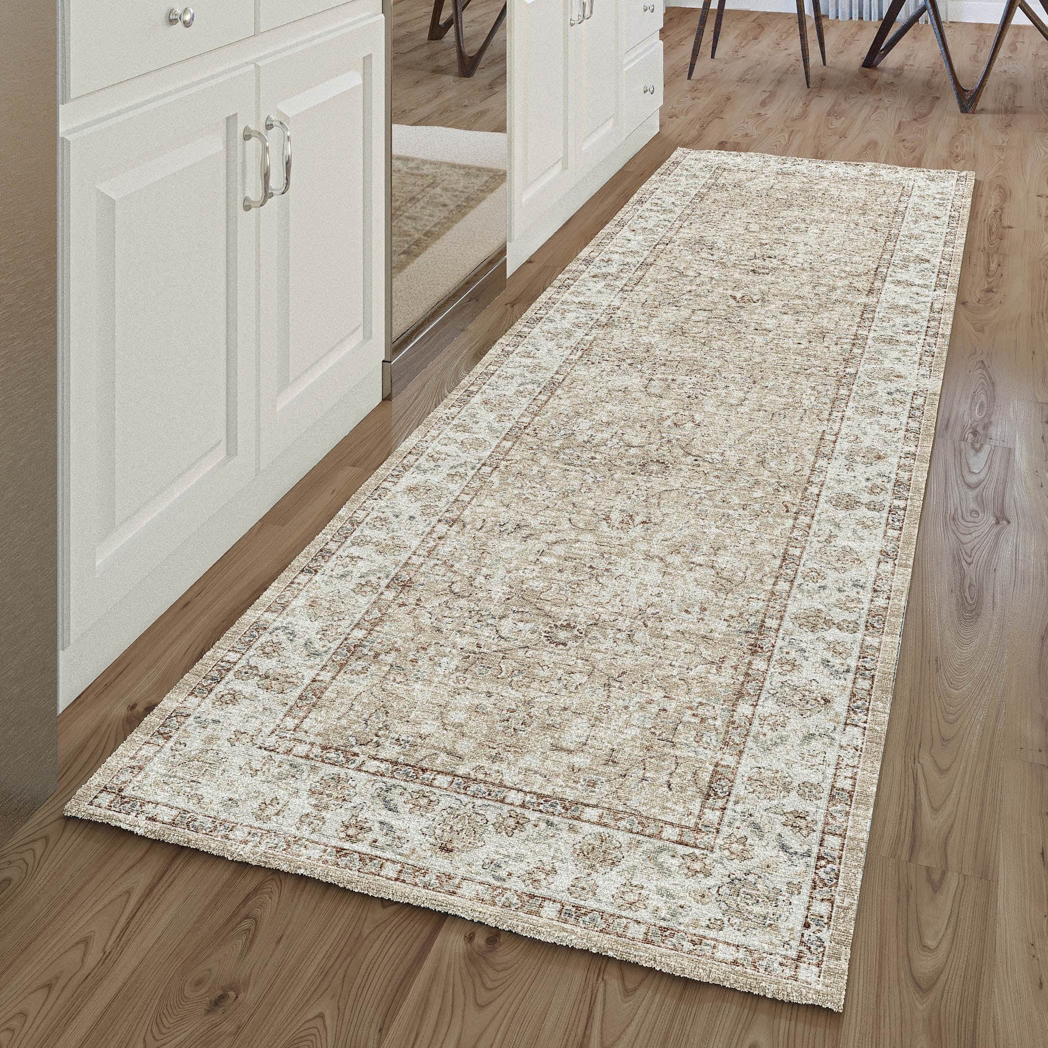 Indoor/Outdoor Traditional TU5 Taupe Brown Rug 2'6" x 10' #shape_Runner