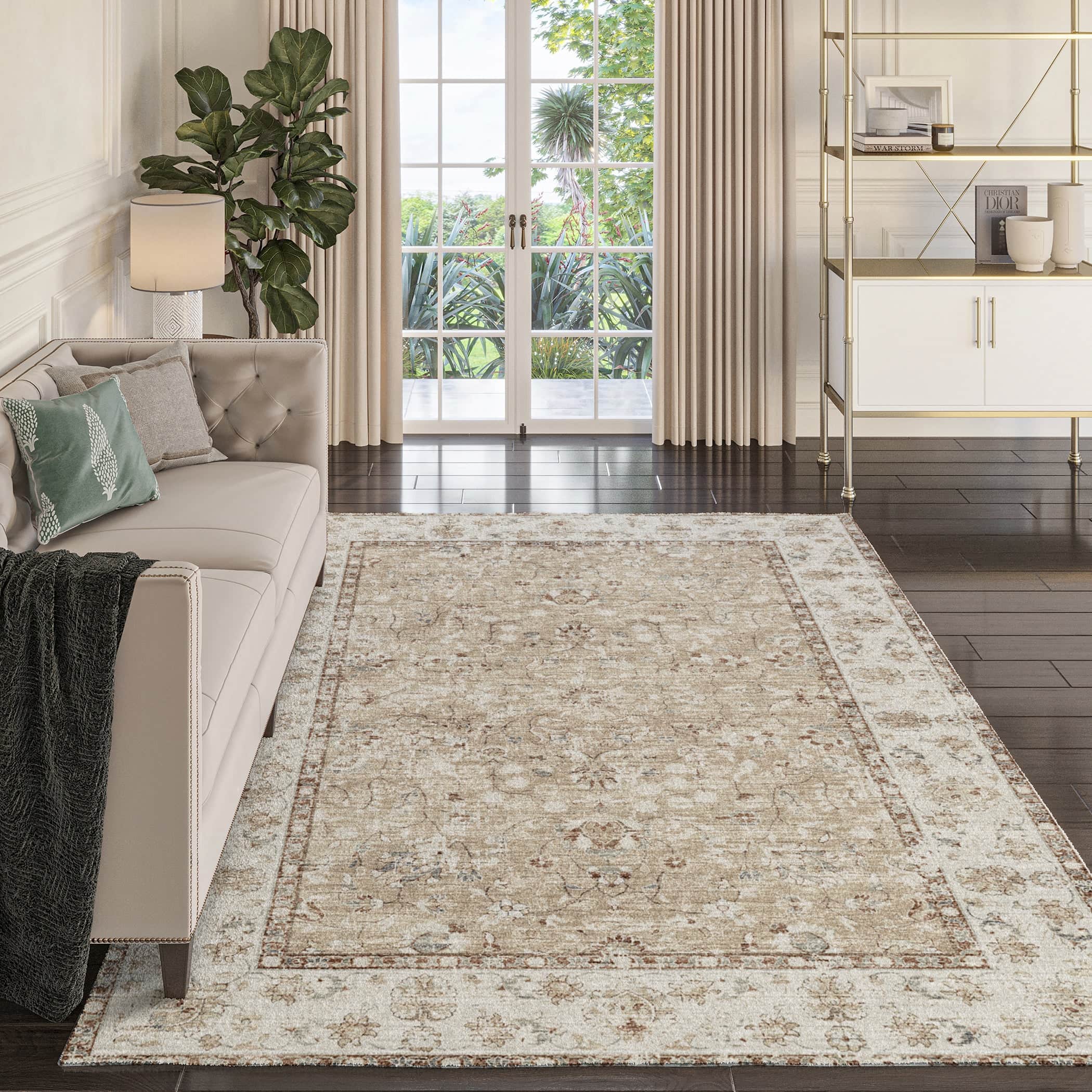 Indoor/Outdoor Traditional TU5 Taupe Brown Rug 3' x 5' #shape_Rectangle