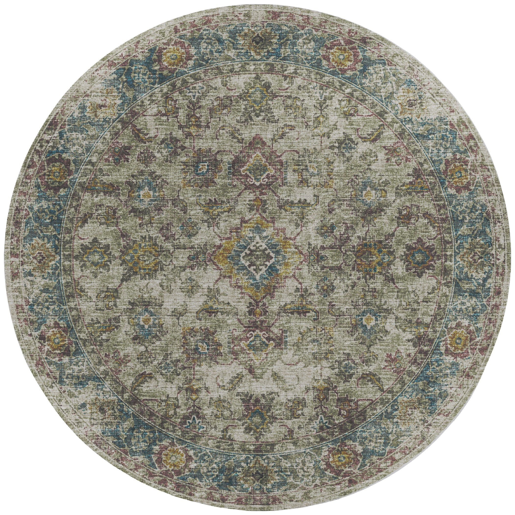 Indoor/Outdoor Traditional TU7 Linen Ivory Rug 4' x 4' #shape_Round