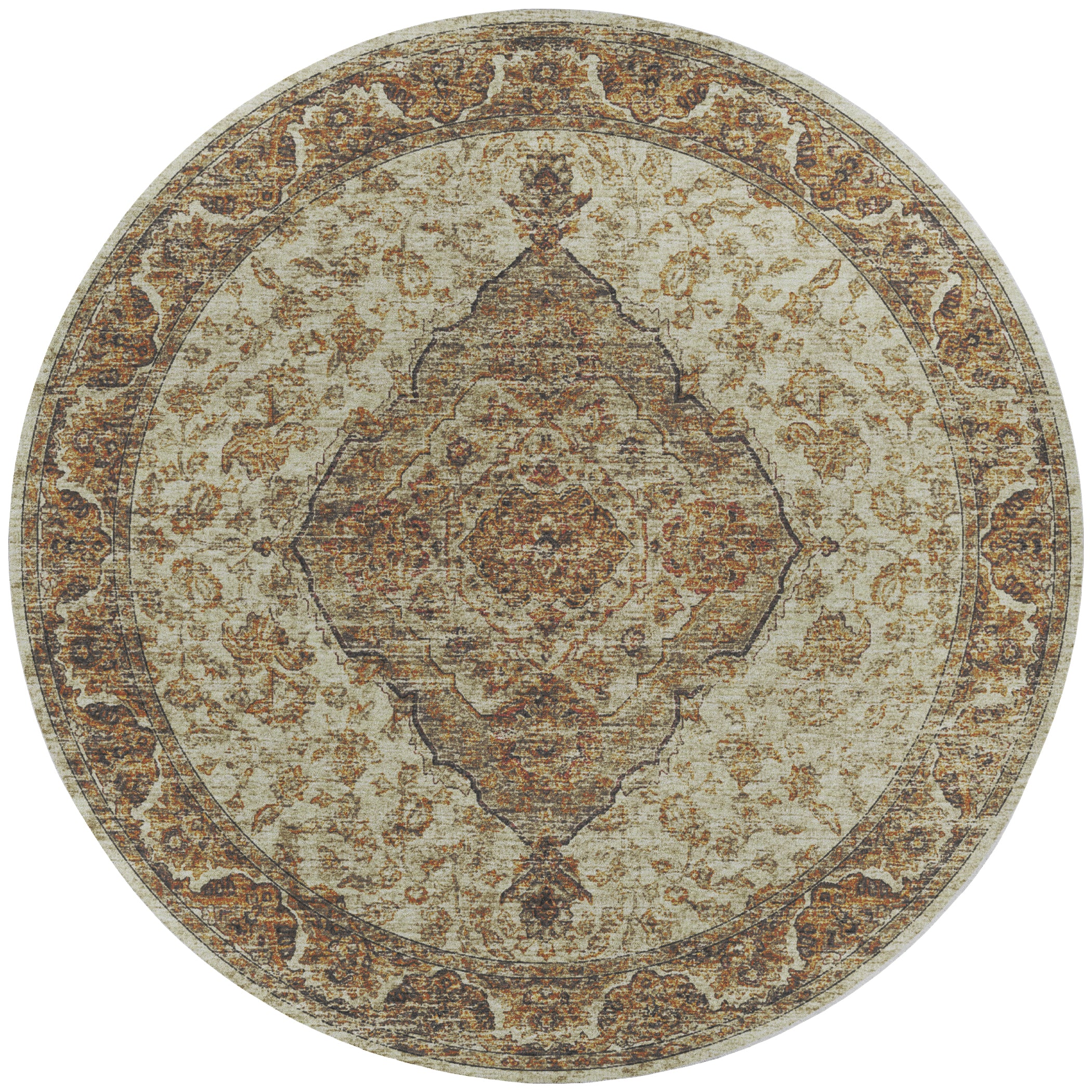 Indoor/Outdoor Traditional TU9 Gold Rug 4' x 4' #shape_Round