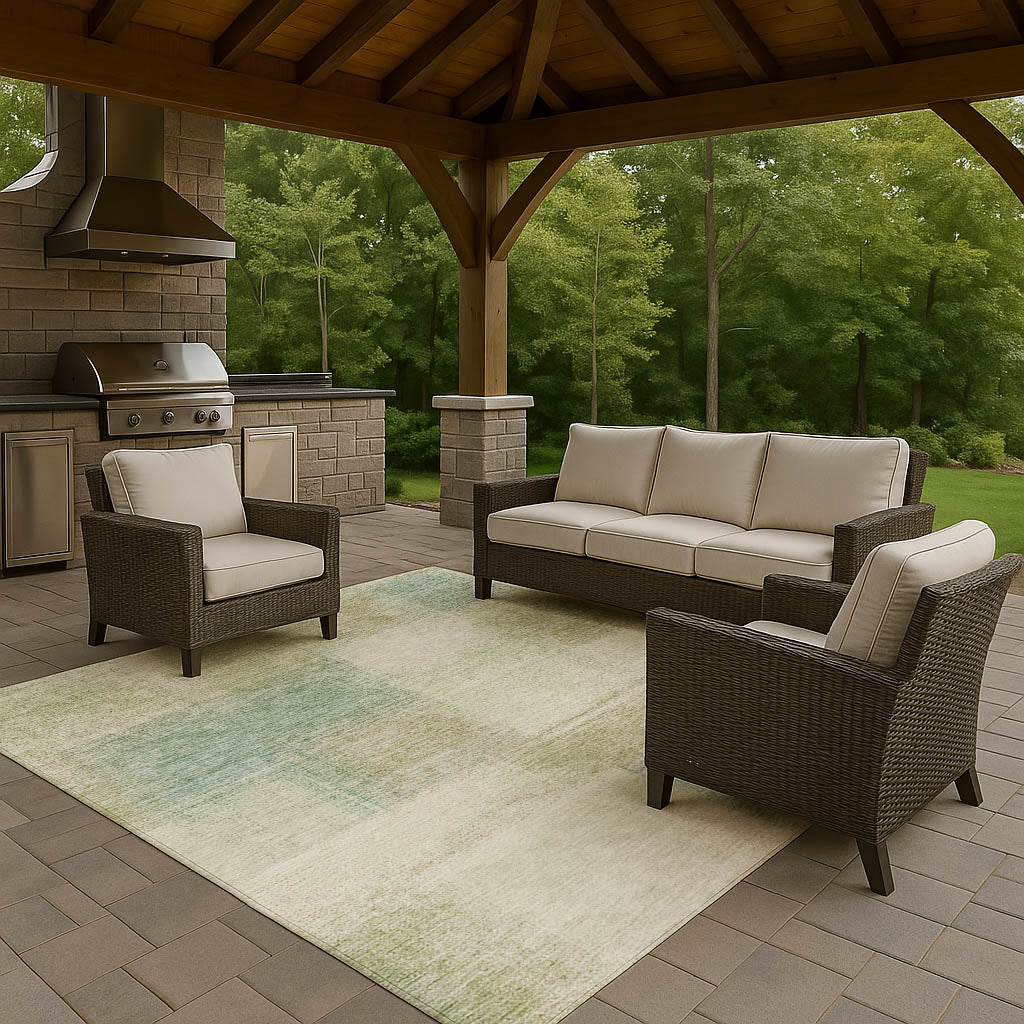 Luxury Washable Indoor/Outdoor Transitional TV10 Fern Green Rug 1'8" x 2'6" #shape_Rectangle