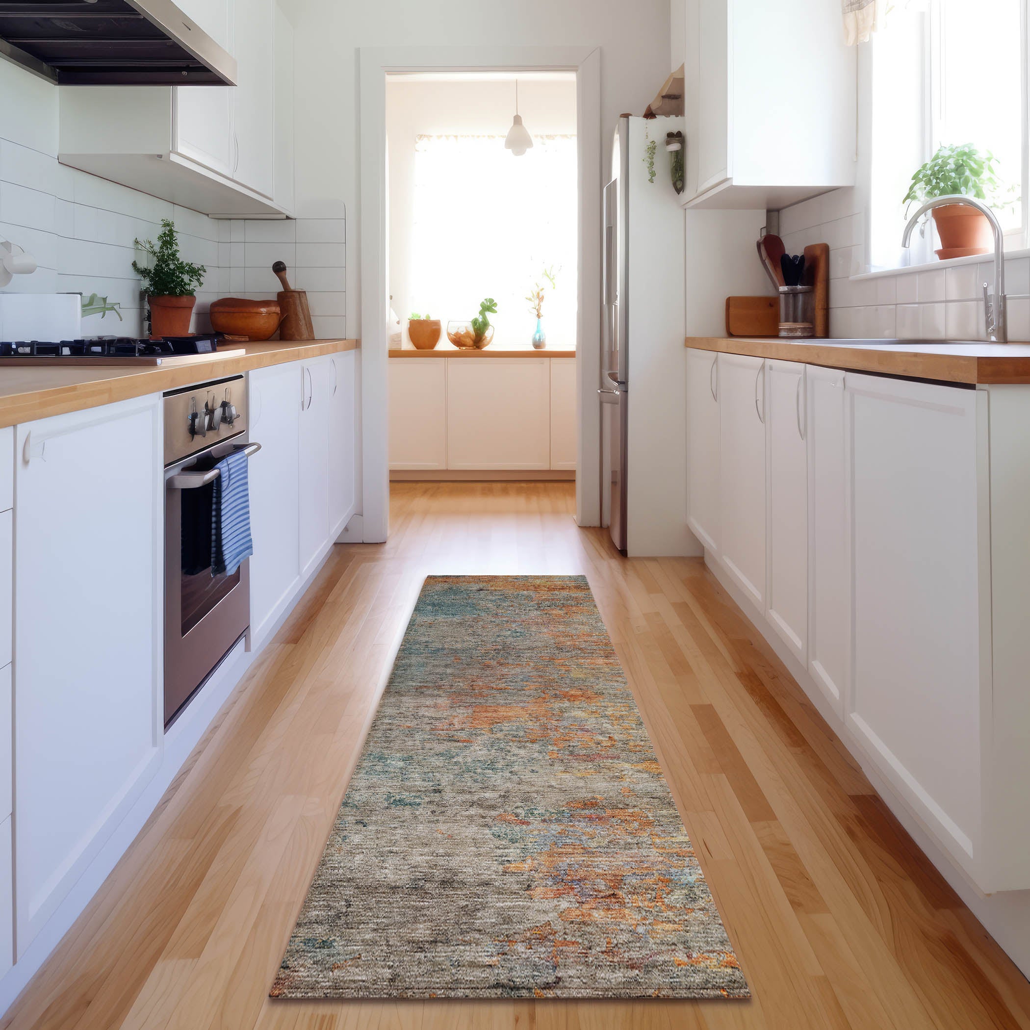 Luxury Washable Indoor/Outdoor Transitional TV13 Teal Rug 2'3" x 7'6" #shape_Runner