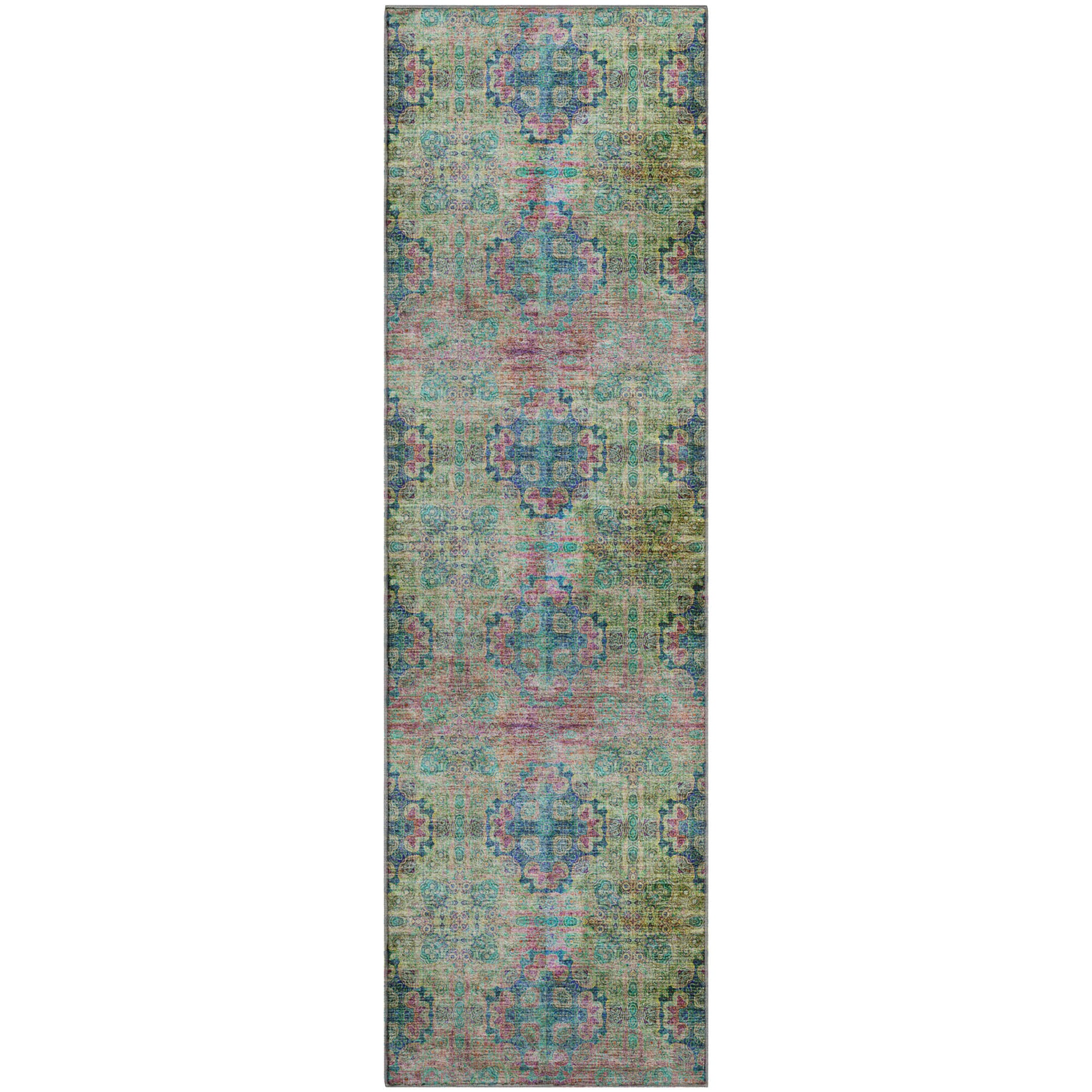 Luxury Washable Indoor/Outdoor Transitional TV16 Green Rug 2'3" x 7'6" #shape_Runner