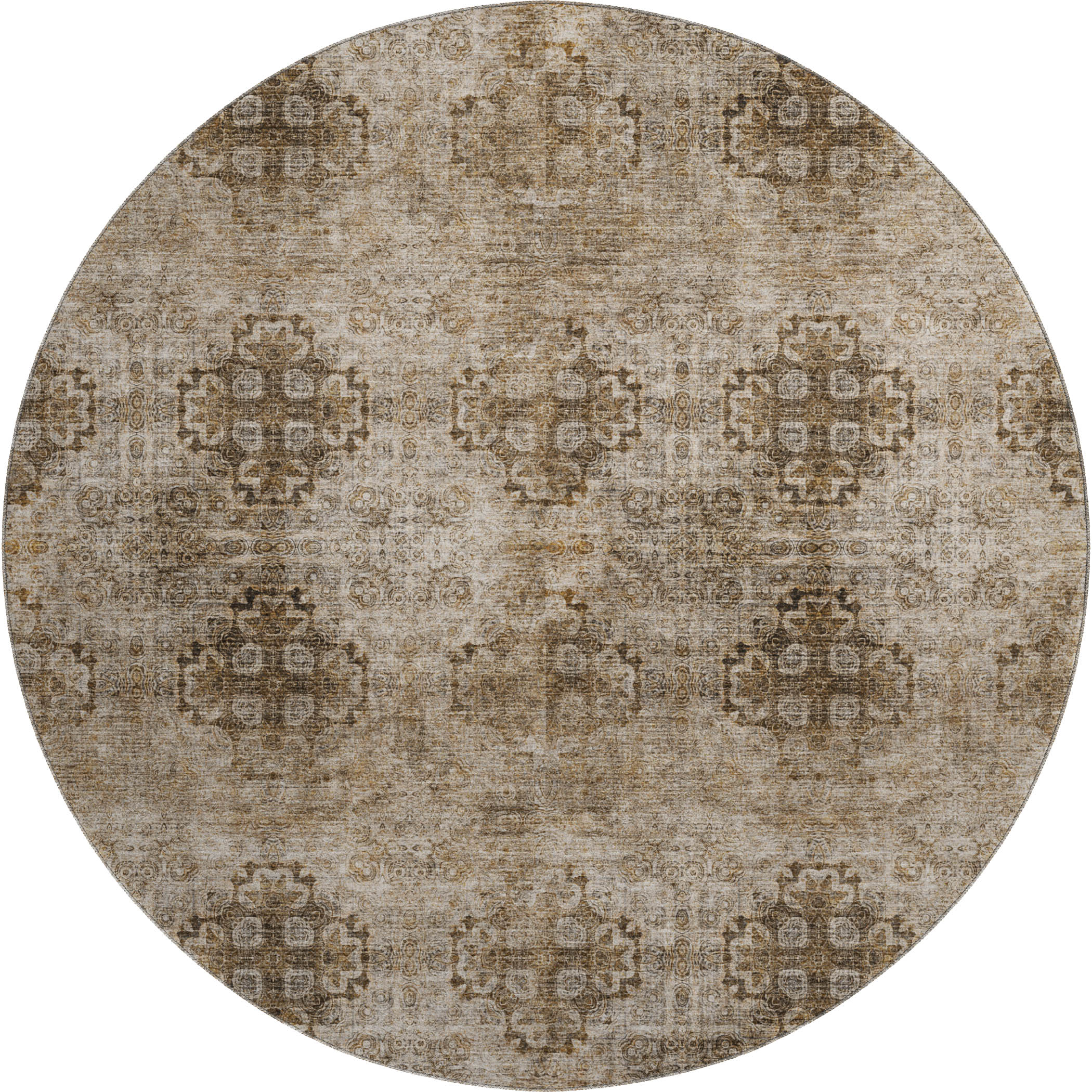 Luxury Washable Indoor/Outdoor Transitional TV16 Taupe Brown Rug 8' x 8' #shape_Round