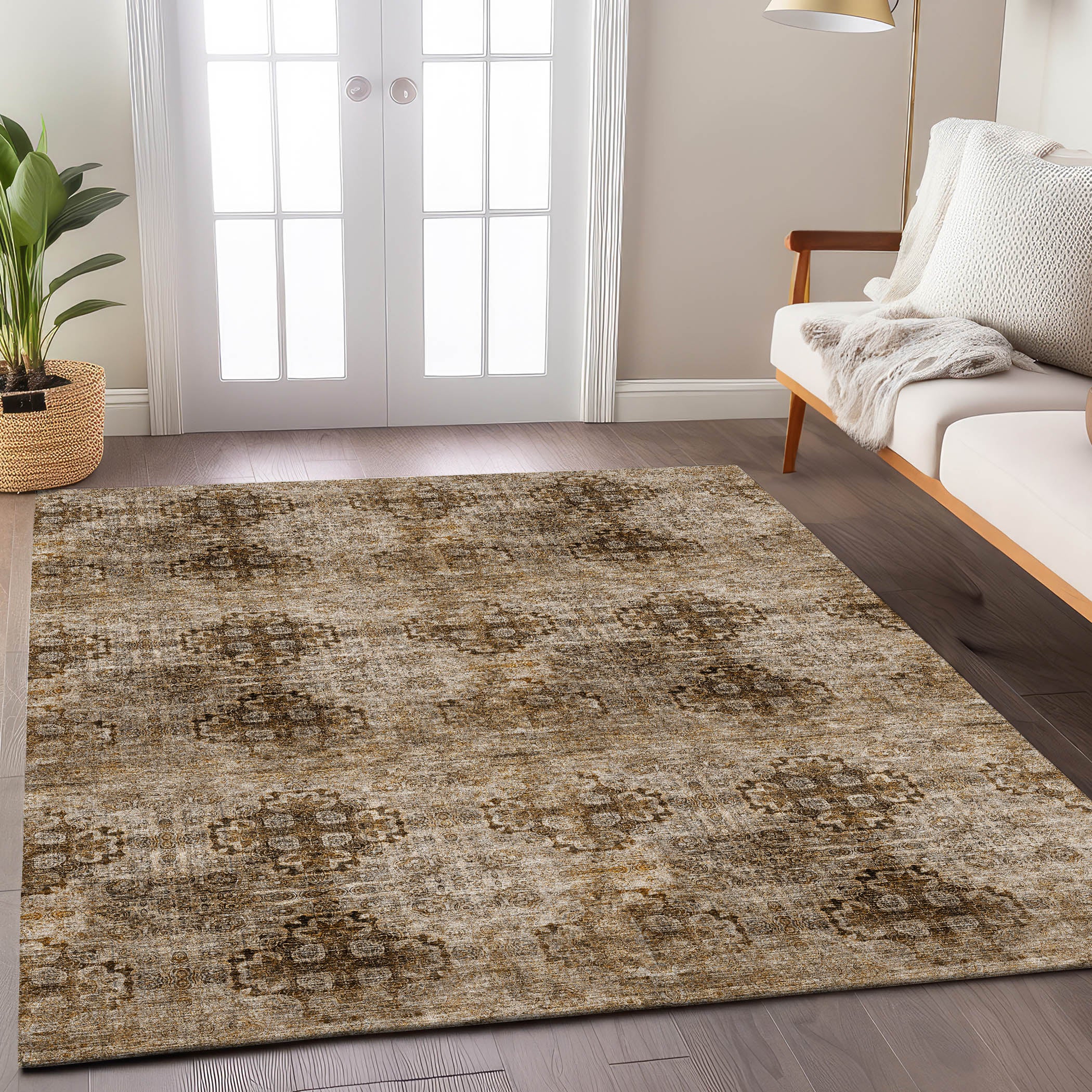 Luxury Washable Indoor/Outdoor Transitional TV16 Taupe Brown Rug 1'8" x 2'6" #shape_Rectangle