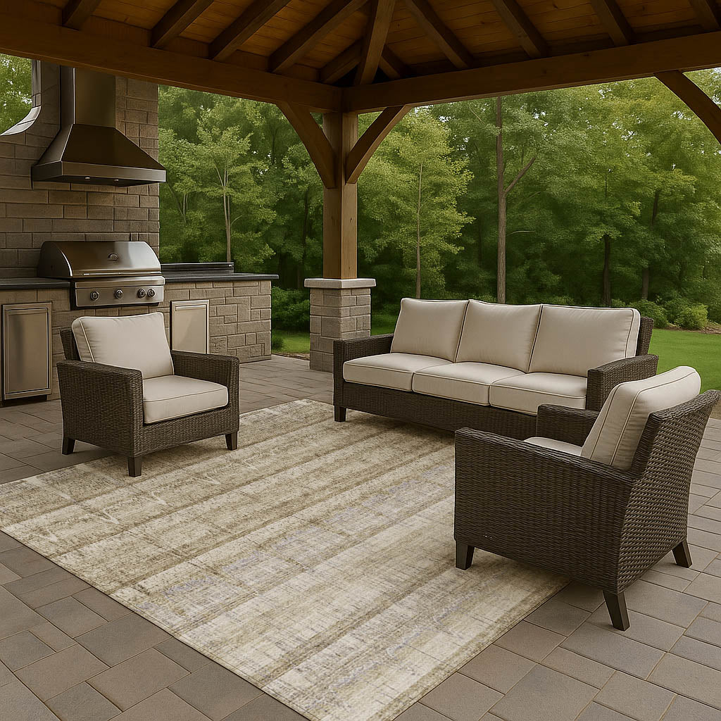 Luxury Washable Indoor/Outdoor Transitional TV19 Taupe Brown Rug 1'8" x 2'6" #shape_Rectangle